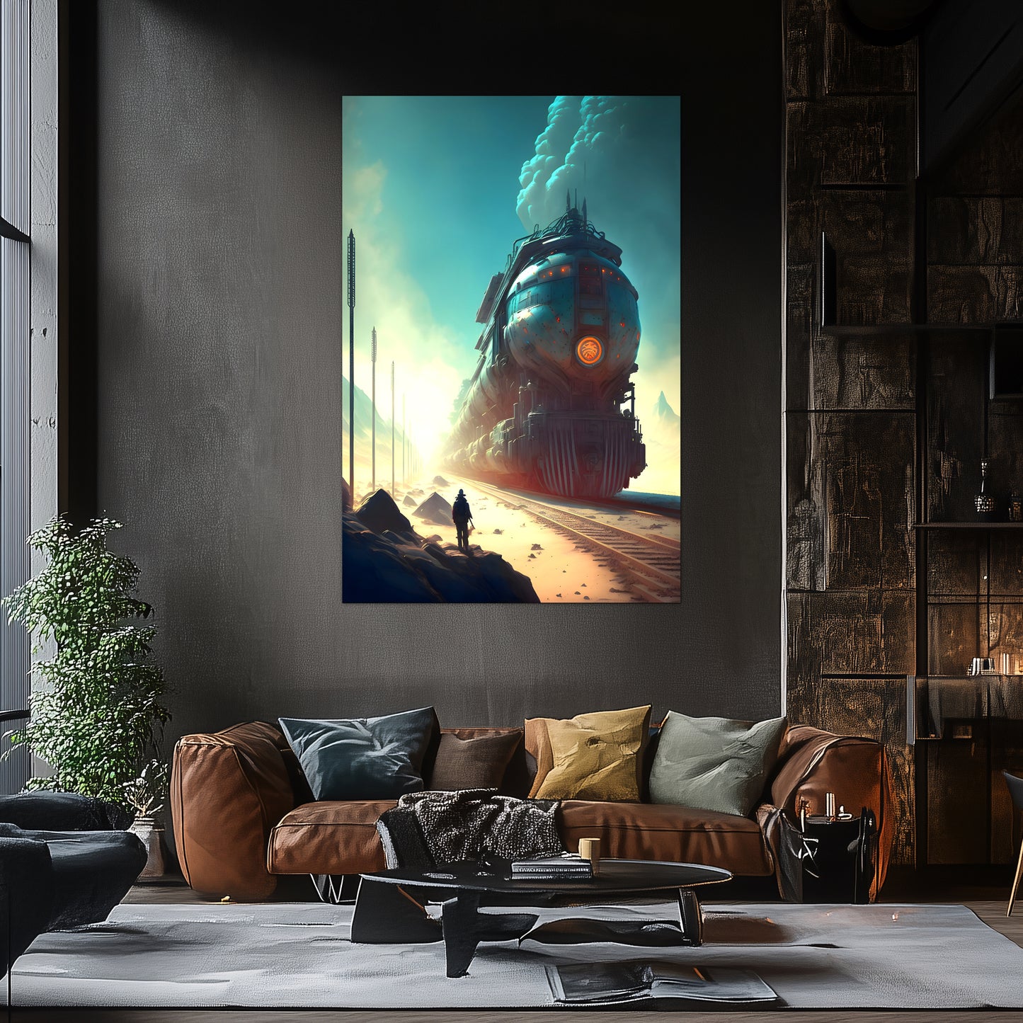 Wasteland Train Poster – Dunestorm Thunderwaker | Awe-Inspiring Wall Art for Sci-Fi & Fantasy Train Enthusiasts | Unique and Exclusive Artwork