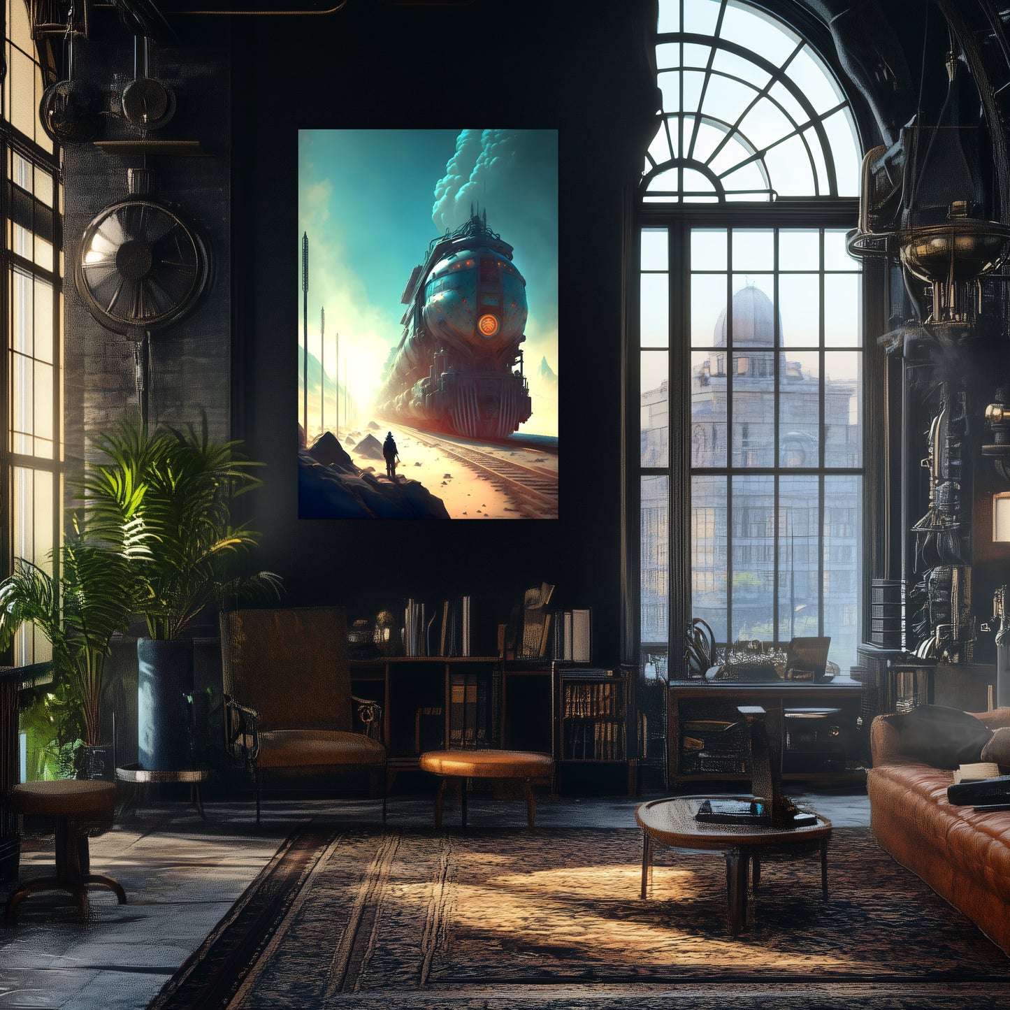 Wasteland Train Poster – Dunestorm Thunderwaker | Awe-Inspiring Wall Art for Sci-Fi & Fantasy Train Enthusiasts | Unique and Exclusive Artwork
