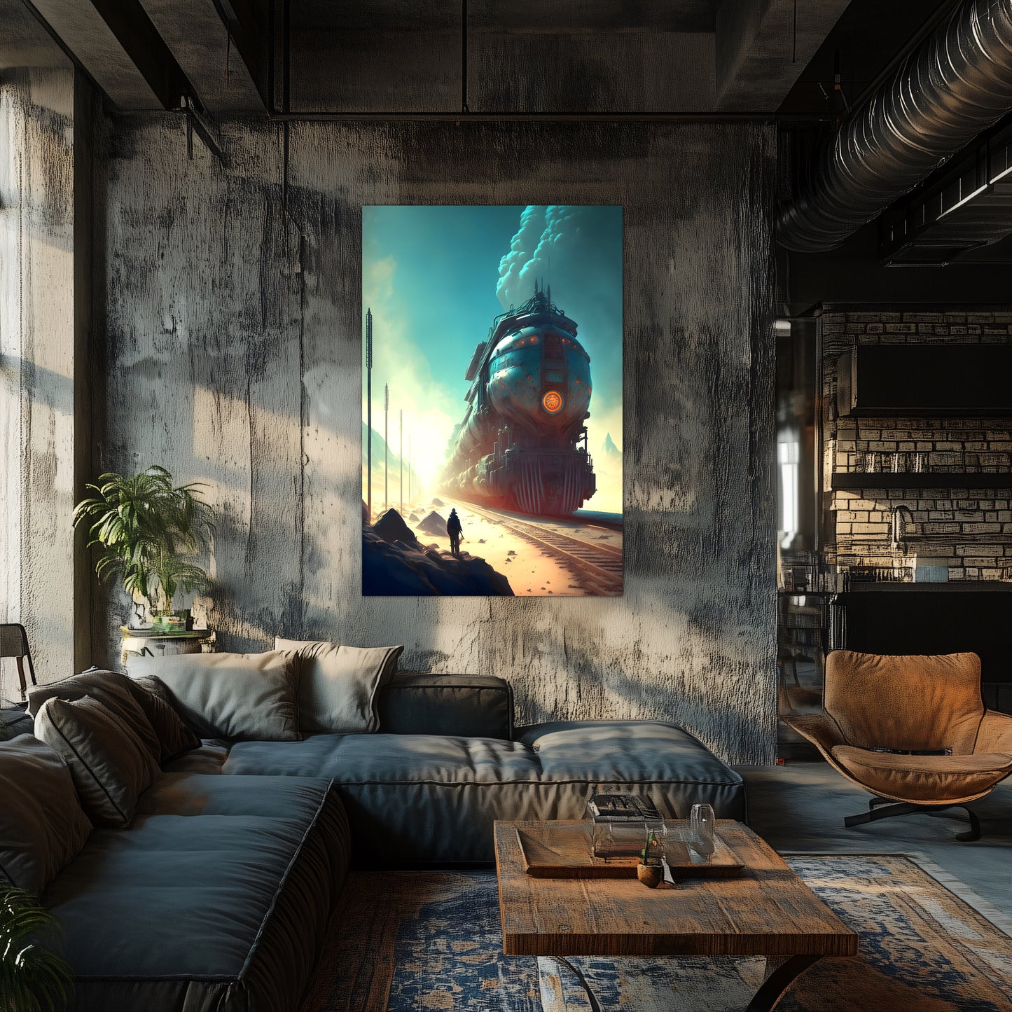 Wasteland Train Poster – Dunestorm Thunderwaker | Awe-Inspiring Wall Art for Sci-Fi & Fantasy Train Enthusiasts | Unique and Exclusive Artwork