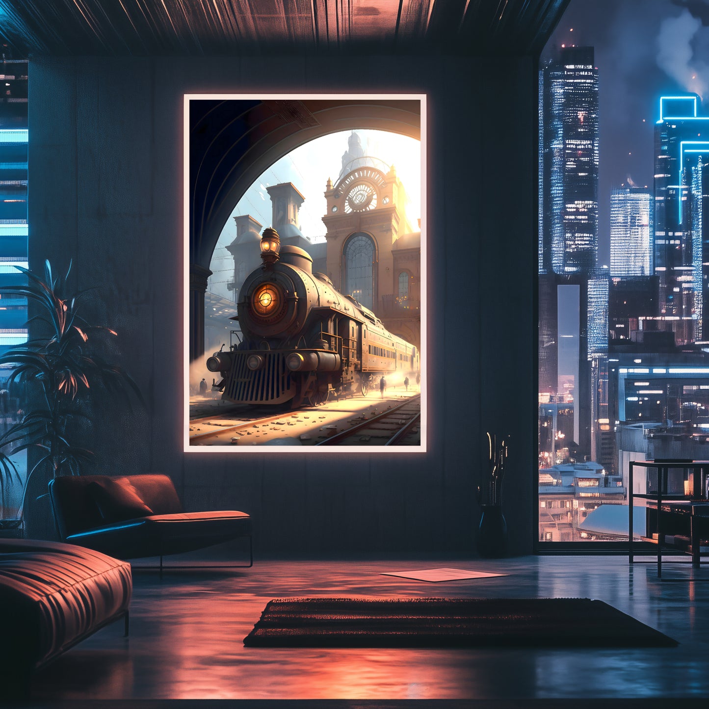 Steampunk Train Poster – Metropolitan Grandliner | Awe-Inspiring Wall Art for Sci-Fi & Fantasy Train Enthusiasts | Unique and Exclusive Artwork