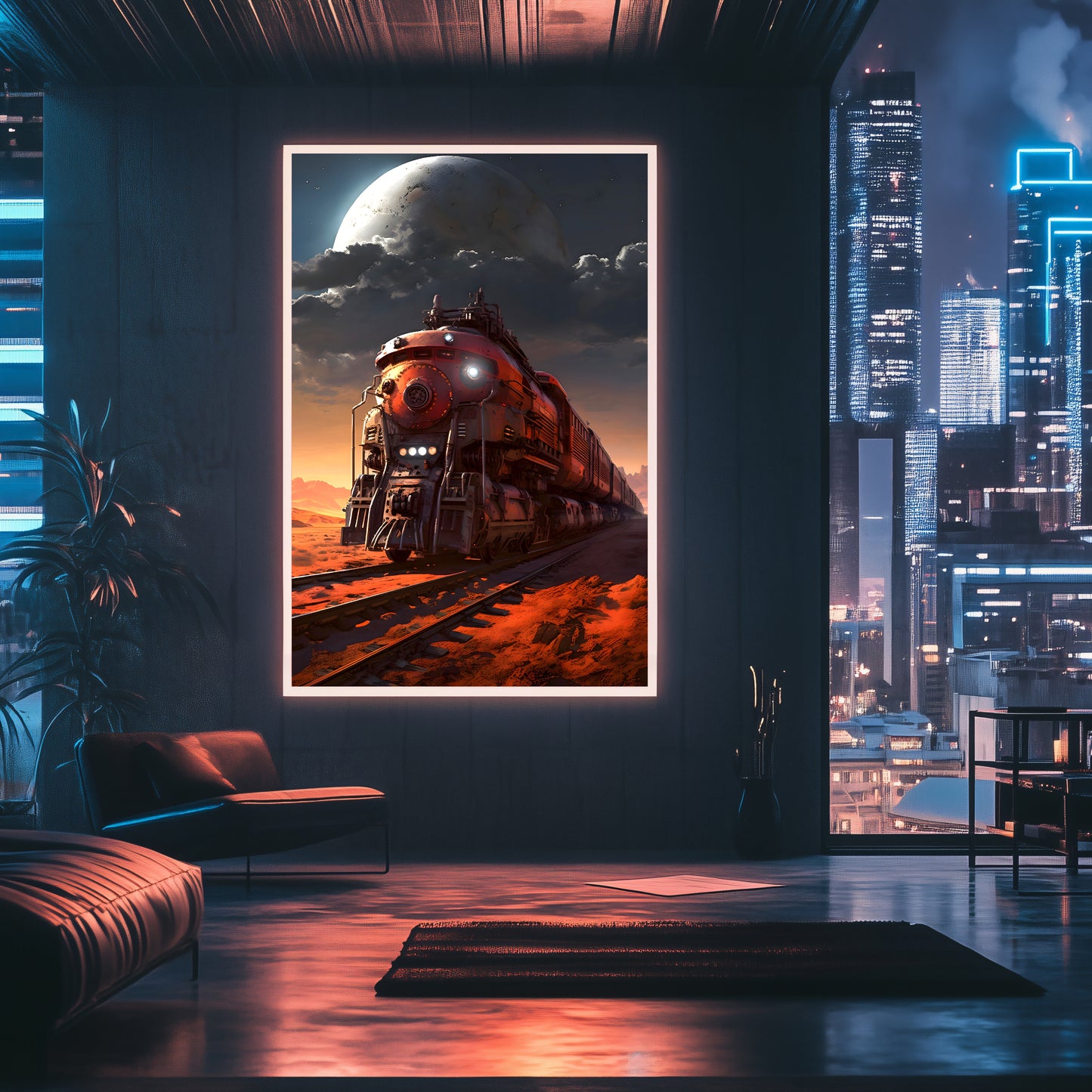 Wasteland Train Poster – Iron Wanderer | Awe-Inspiring Wall Art for Sci-Fi & Fantasy Train Enthusiasts | Unique and Exclusive Artwork