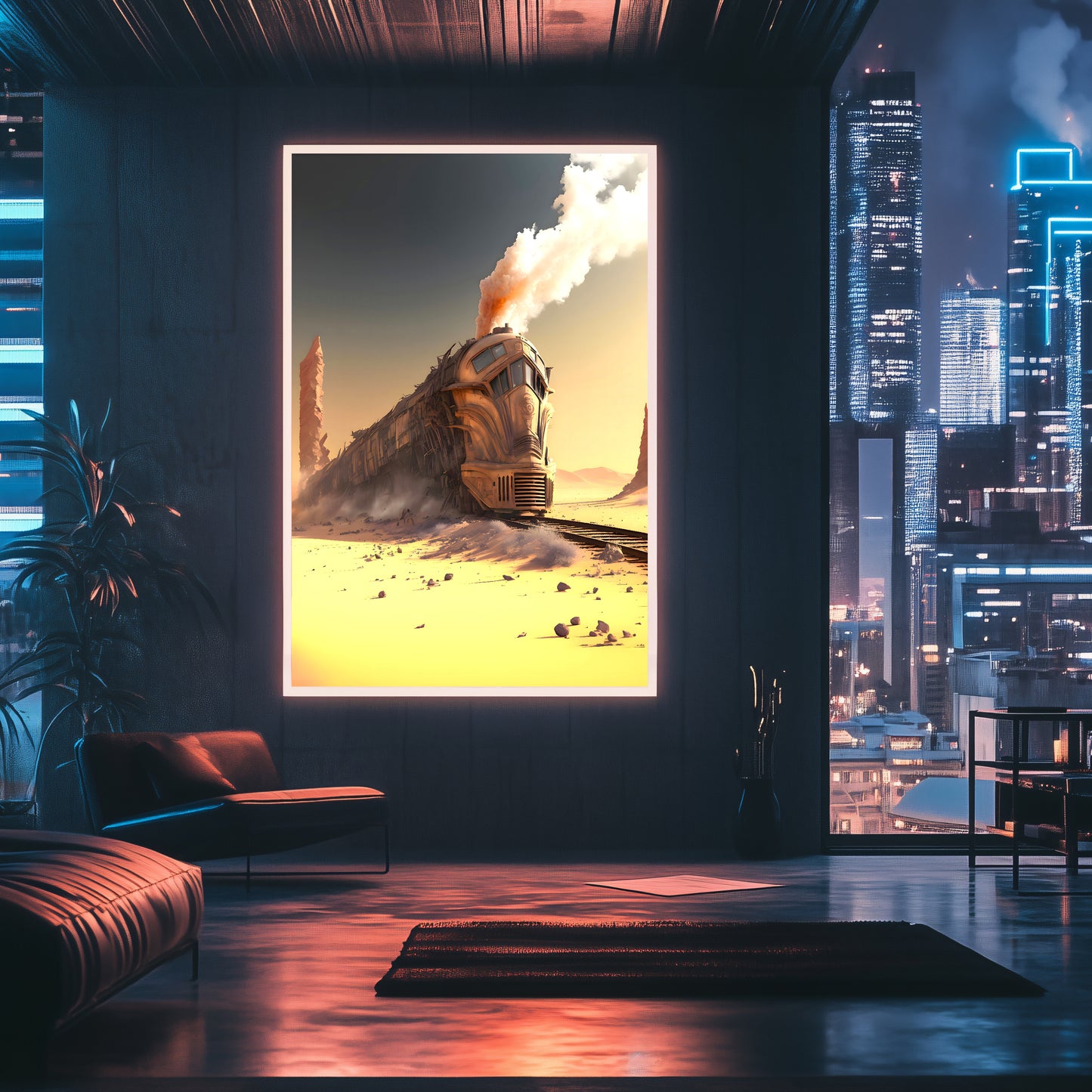 Wasteland Train Poster – The Sandpiercer | Awe-Inspiring Wall Art for Sci-Fi & Fantasy Train Enthusiasts | Unique and Exclusive Artwork