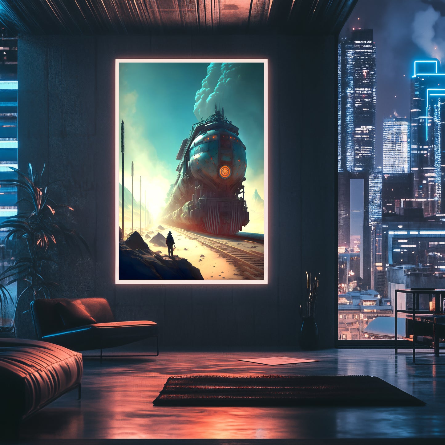 Wasteland Train Poster – Dunestorm Thunderwaker | Awe-Inspiring Wall Art for Sci-Fi & Fantasy Train Enthusiasts | Unique and Exclusive Artwork