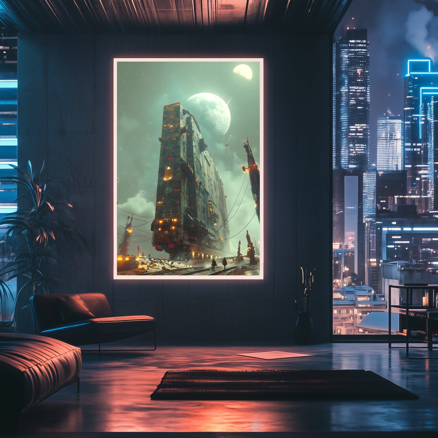 Dystopia Train Poster – The Moonbringer | Awe-Inspiring Wall Art for Sci-Fi & Fantasy Train Enthusiasts | Unique and Exclusive Artwork