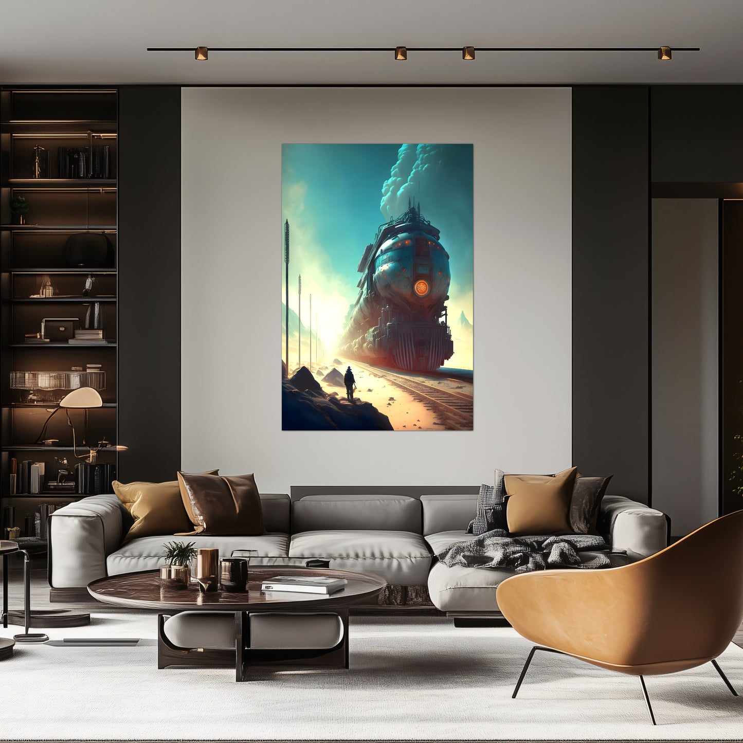 Wasteland Train Poster – Dunestorm Thunderwaker | Awe-Inspiring Wall Art for Sci-Fi & Fantasy Train Enthusiasts | Unique and Exclusive Artwork