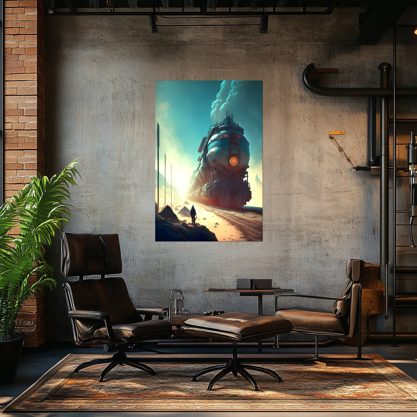 Wasteland Train Poster – Dunestorm Thunderwaker | Awe-Inspiring Wall Art for Sci-Fi & Fantasy Train Enthusiasts | Unique and Exclusive Artwork