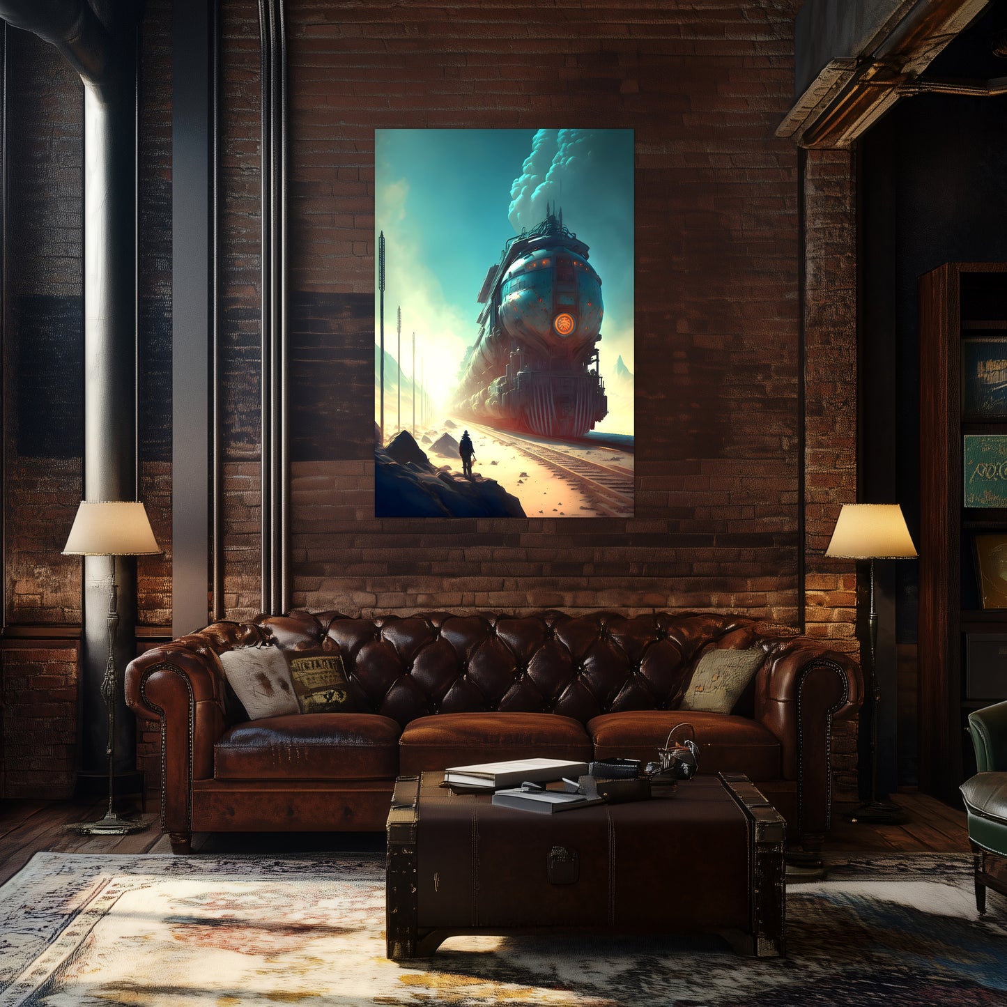 Wasteland Train Poster – Dunestorm Thunderwaker | Awe-Inspiring Wall Art for Sci-Fi & Fantasy Train Enthusiasts | Unique and Exclusive Artwork