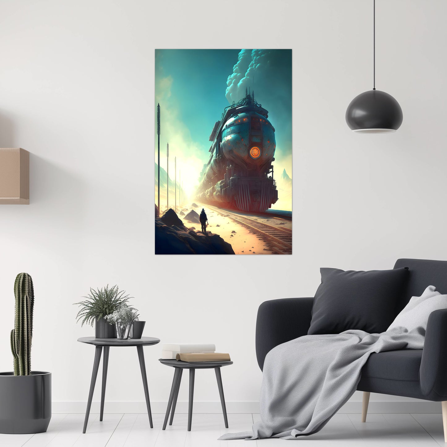Wasteland Train Poster – Dunestorm Thunderwaker | Awe-Inspiring Wall Art for Sci-Fi & Fantasy Train Enthusiasts | Unique and Exclusive Artwork