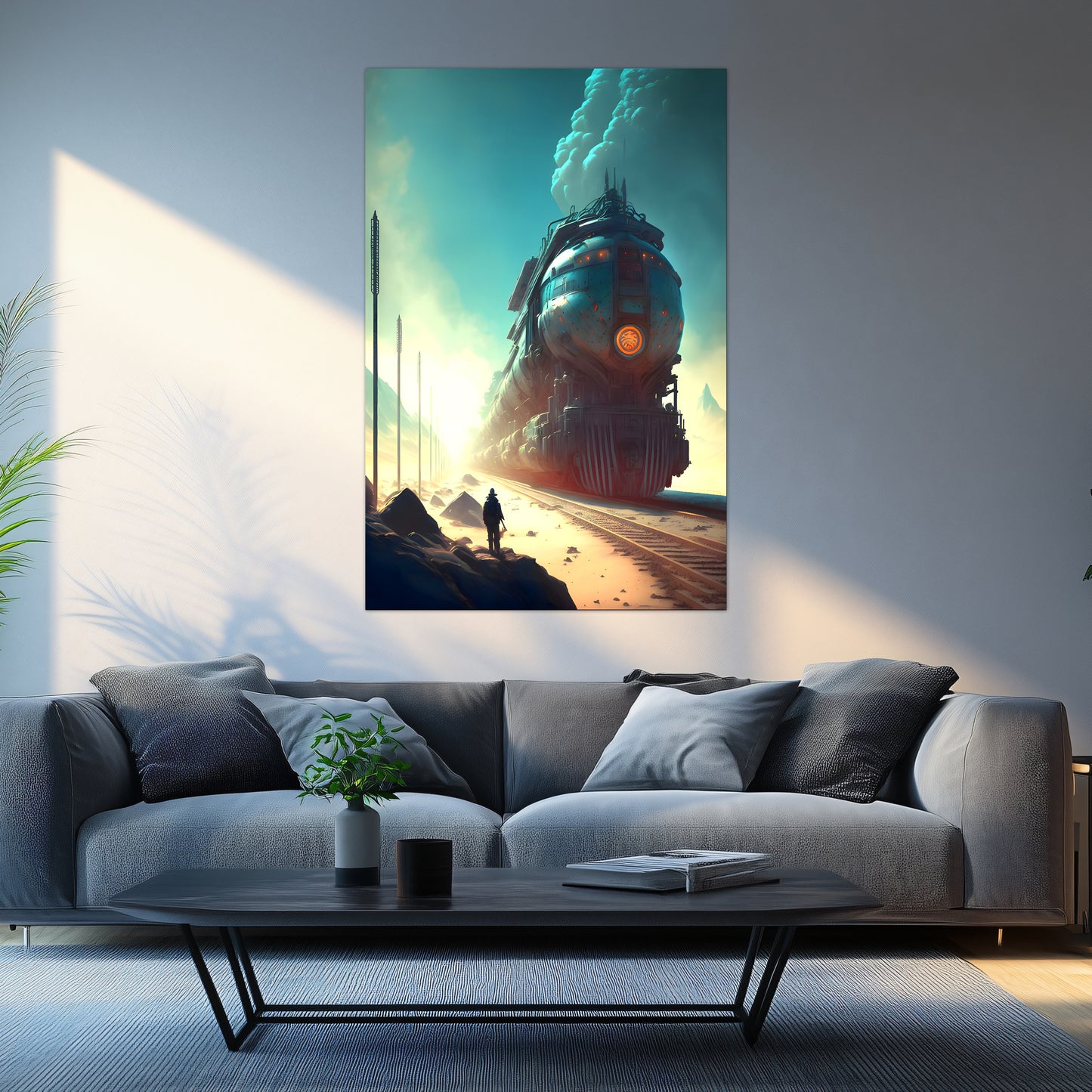 Wasteland Train Poster – Dunestorm Thunderwaker | Awe-Inspiring Wall Art for Sci-Fi & Fantasy Train Enthusiasts | Unique and Exclusive Artwork