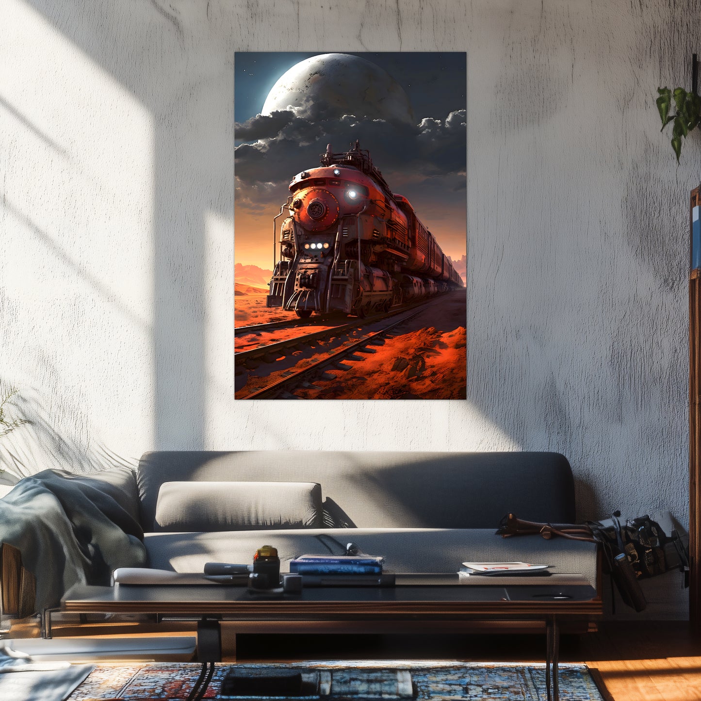 Wasteland Train Poster – Iron Wanderer | Awe-Inspiring Wall Art for Sci-Fi & Fantasy Train Enthusiasts | Unique and Exclusive Artwork
