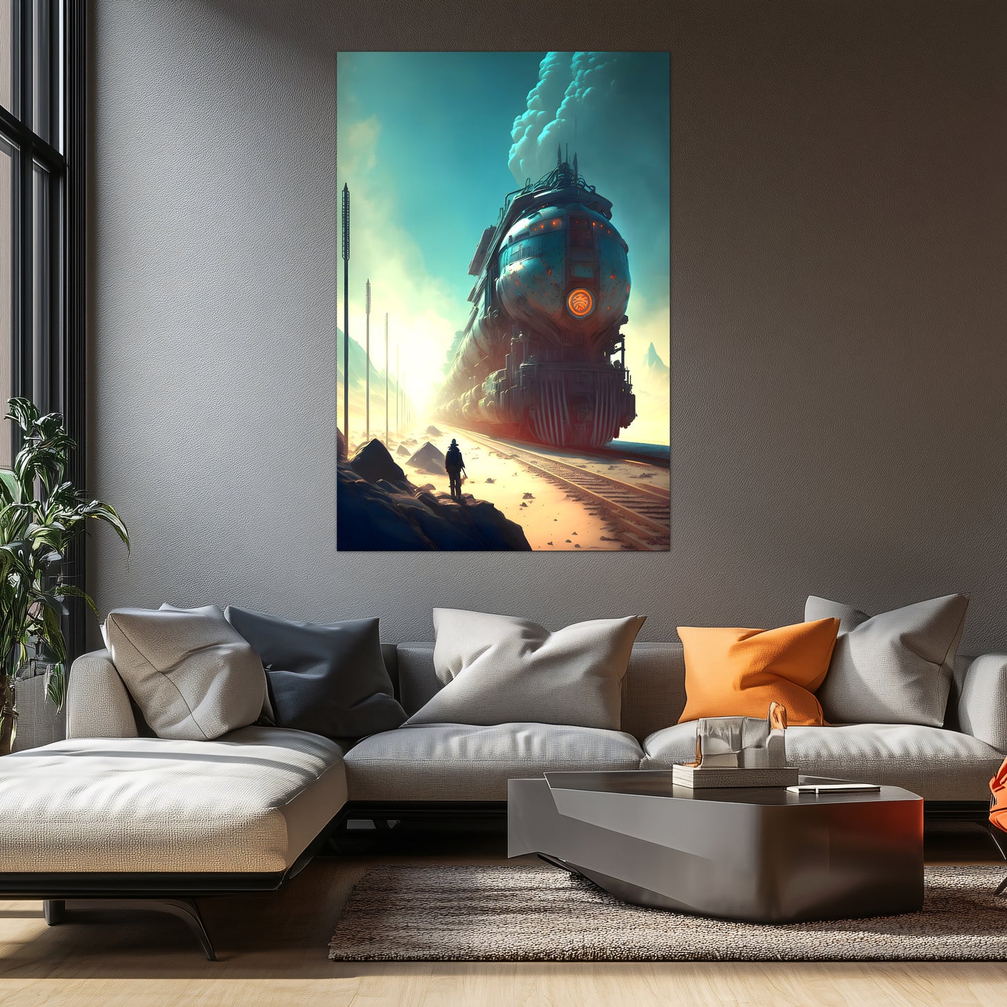 Wasteland Train Poster – Dunestorm Thunderwaker | Awe-Inspiring Wall Art for Sci-Fi & Fantasy Train Enthusiasts | Unique and Exclusive Artwork