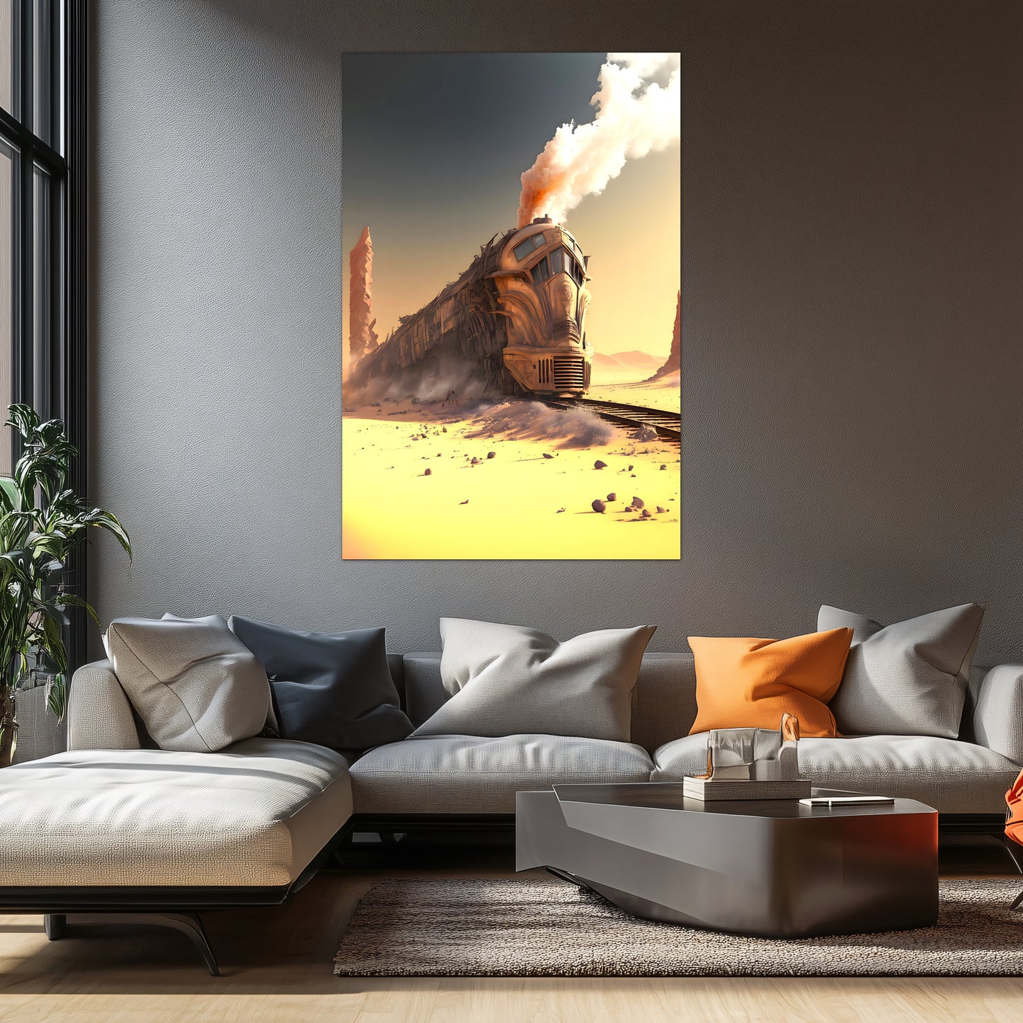Wasteland Train Poster – The Sandpiercer | Awe-Inspiring Wall Art for Sci-Fi & Fantasy Train Enthusiasts | Unique and Exclusive Artwork