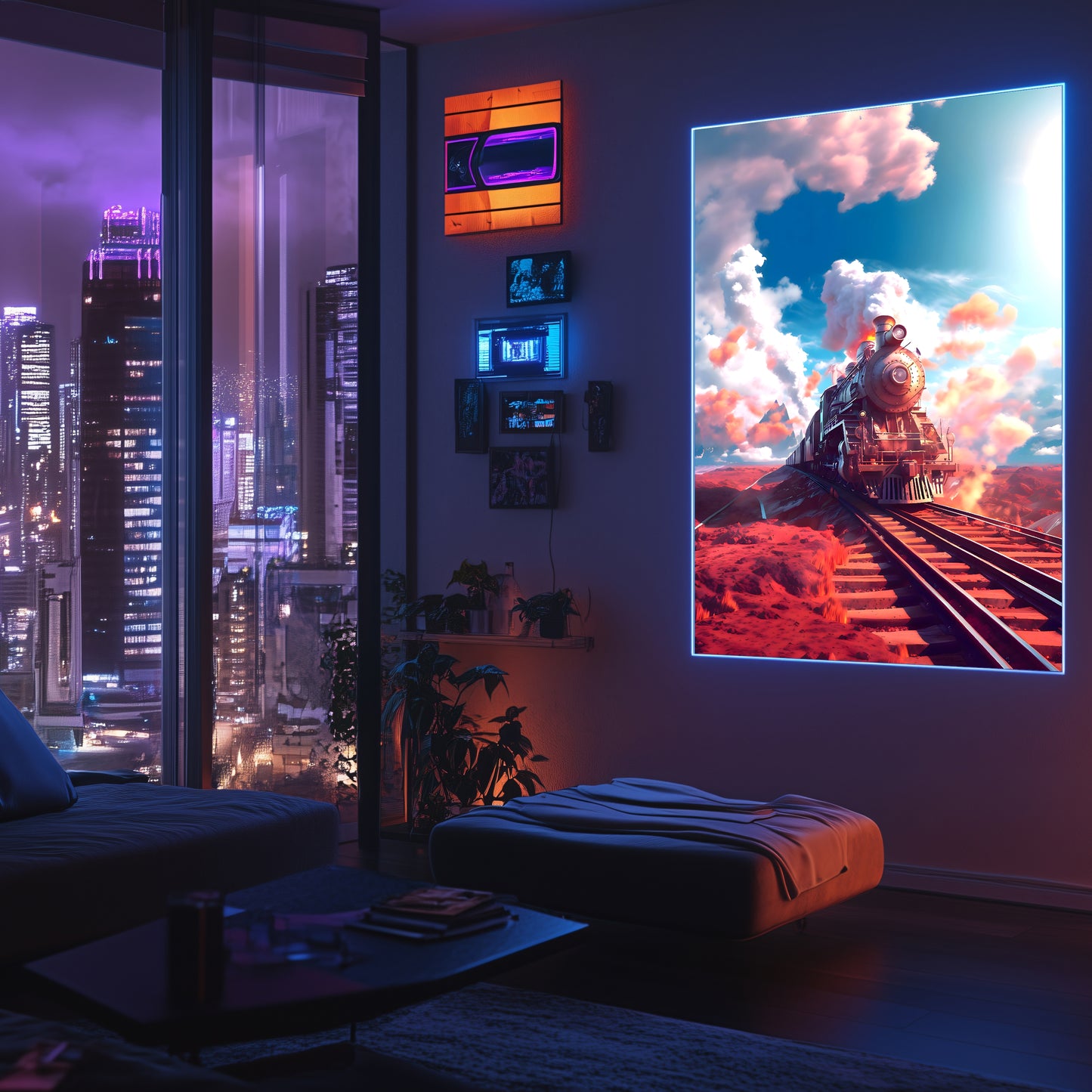 Steampunk Train Poster – Sunfire Skyliner | Awe-Inspiring Wall Art for Sci-Fi & Fantasy Train Enthusiasts | Unique and Exclusive Artwork