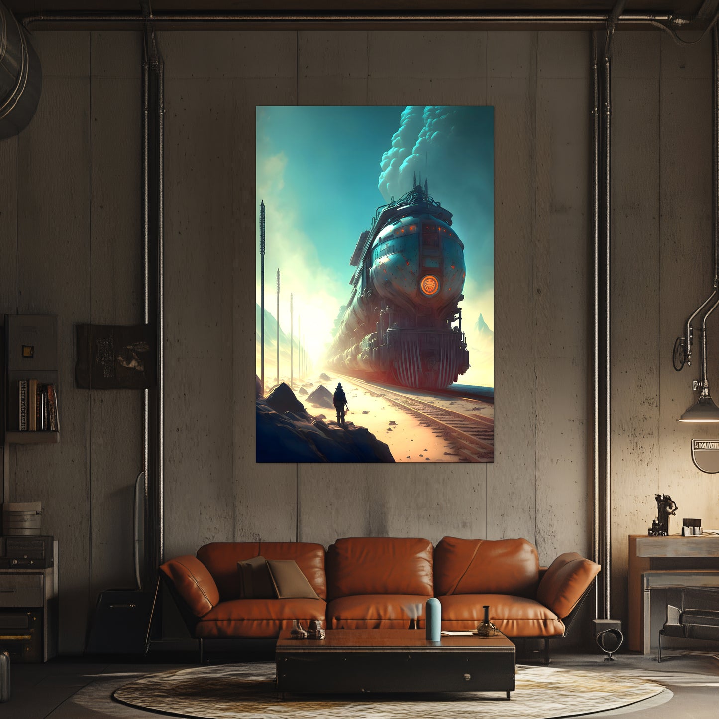 Wasteland Train Poster – Dunestorm Thunderwaker | Awe-Inspiring Wall Art for Sci-Fi & Fantasy Train Enthusiasts | Unique and Exclusive Artwork