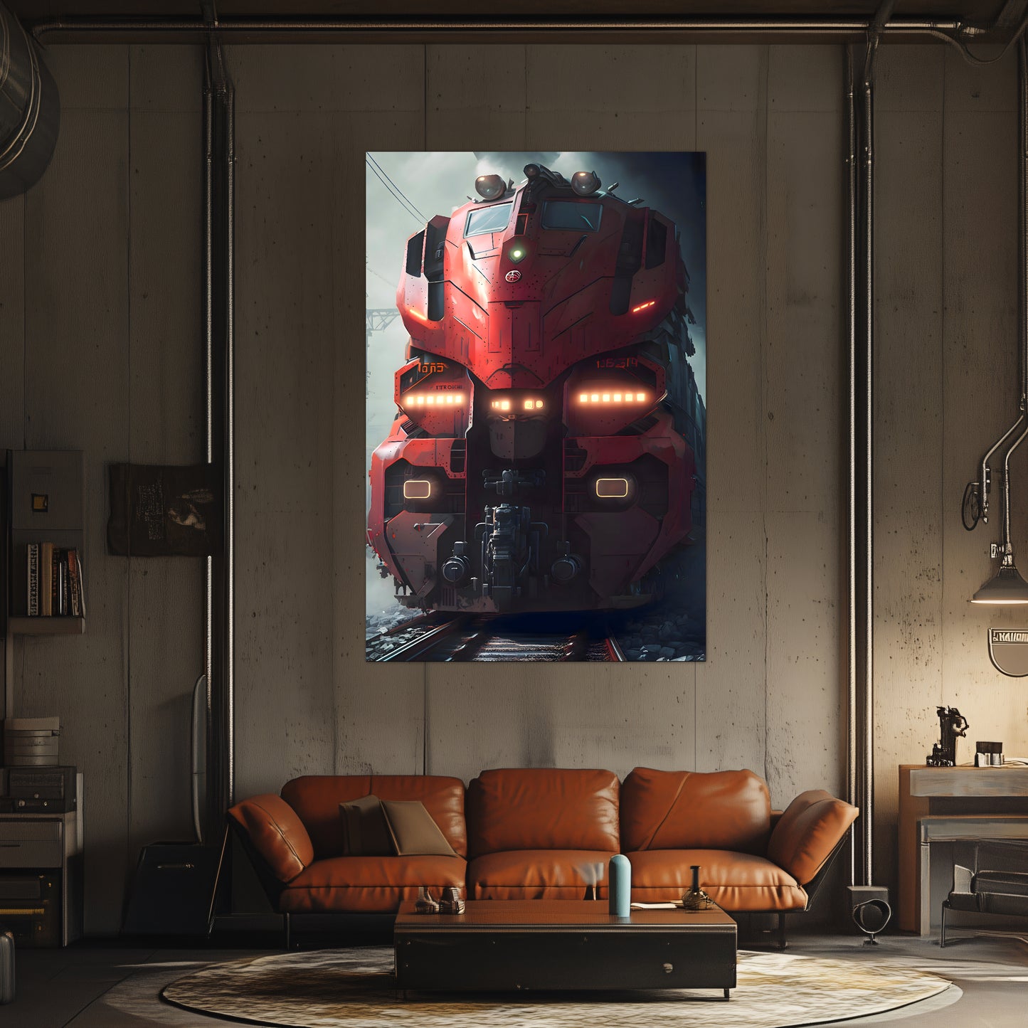 Diesel Train Poster – Crimson Thunderclad | Awe-Inspiring Wall Art for Sci-Fi & Fantasy Train Enthusiasts | Unique and Exclusive Artwork