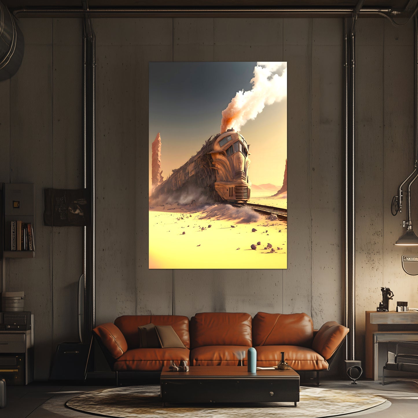 Wasteland Train Poster – The Sandpiercer | Awe-Inspiring Wall Art for Sci-Fi & Fantasy Train Enthusiasts | Unique and Exclusive Artwork