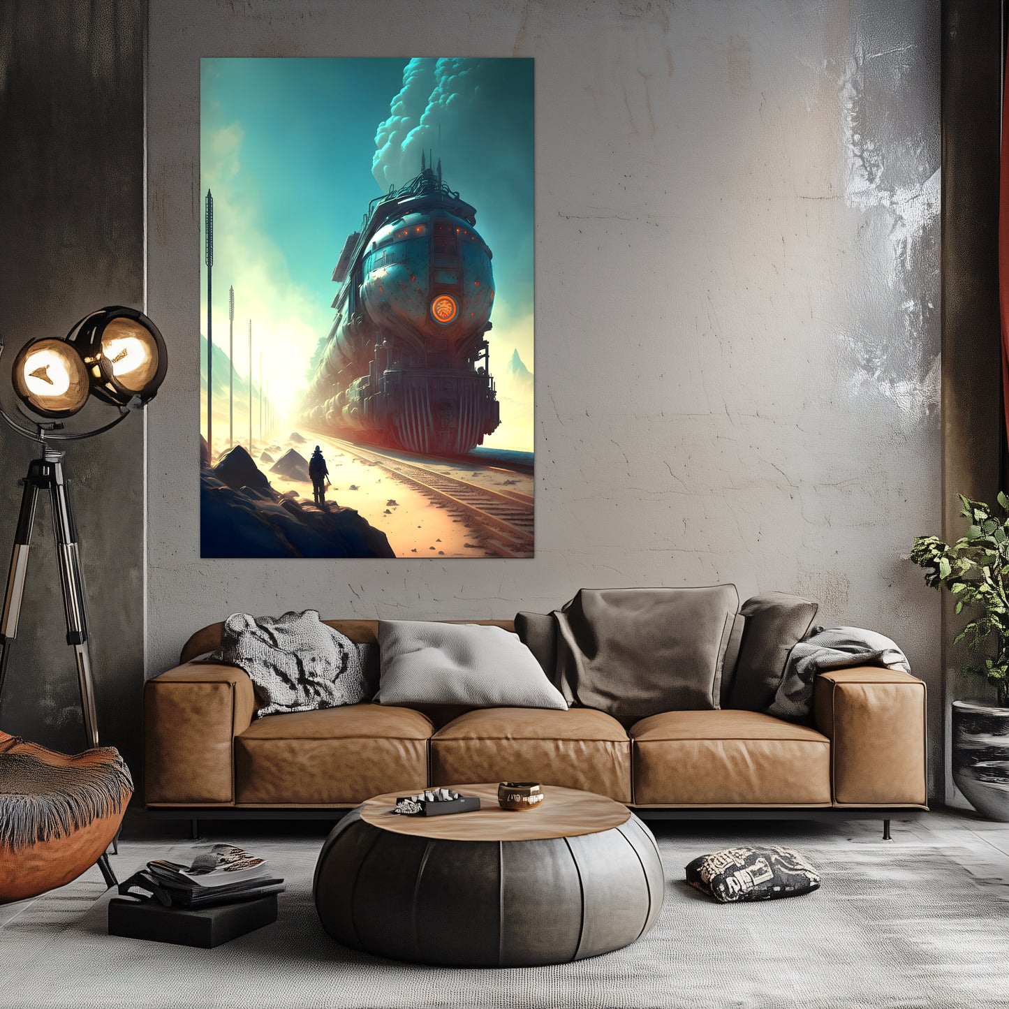 Wasteland Train Poster – Dunestorm Thunderwaker | Awe-Inspiring Wall Art for Sci-Fi & Fantasy Train Enthusiasts | Unique and Exclusive Artwork