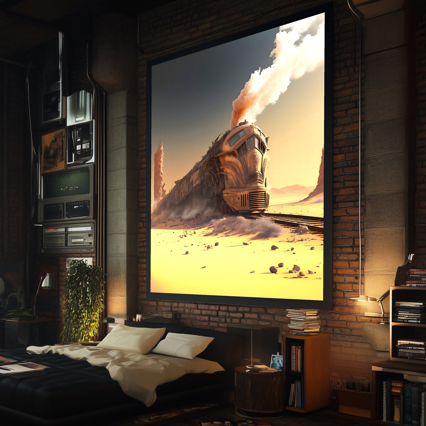 Wasteland Train Poster – The Sandpiercer | Awe-Inspiring Wall Art for Sci-Fi & Fantasy Train Enthusiasts | Unique and Exclusive Artwork