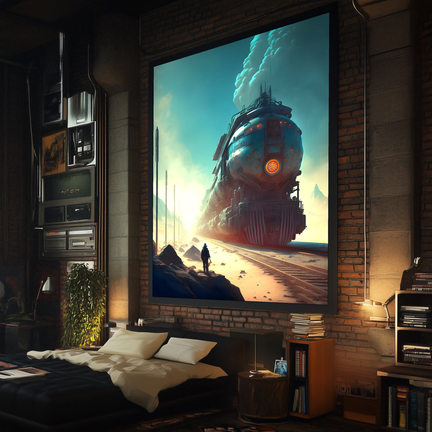 Wasteland Train Poster – Dunestorm Thunderwaker | Awe-Inspiring Wall Art for Sci-Fi & Fantasy Train Enthusiasts | Unique and Exclusive Artwork