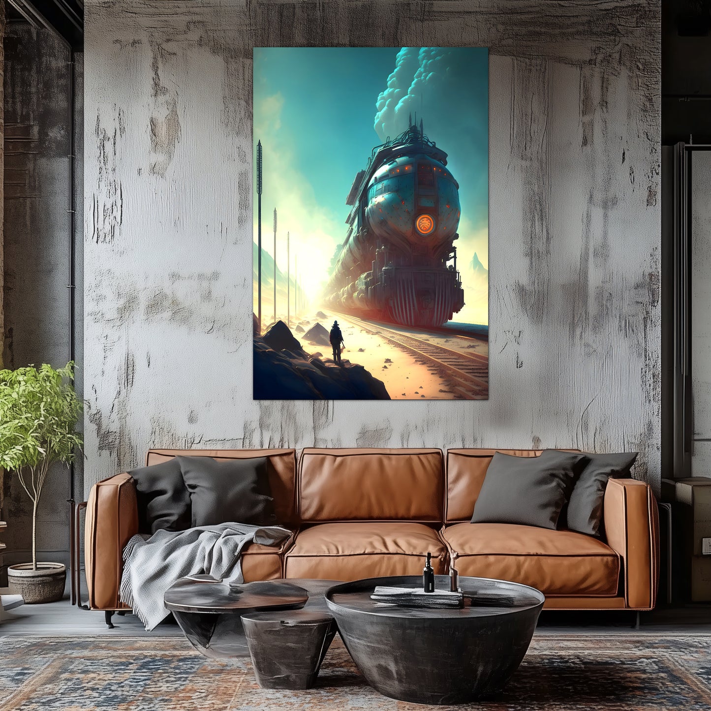 Wasteland Train Poster – Dunestorm Thunderwaker | Awe-Inspiring Wall Art for Sci-Fi & Fantasy Train Enthusiasts | Unique and Exclusive Artwork