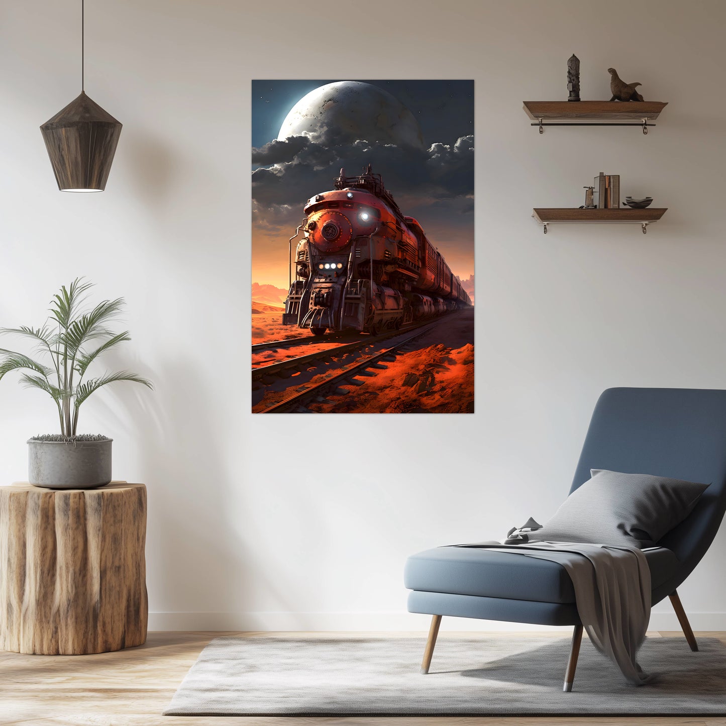 Wasteland Train Poster – Iron Wanderer | Awe-Inspiring Wall Art for Sci-Fi & Fantasy Train Enthusiasts | Unique and Exclusive Artwork