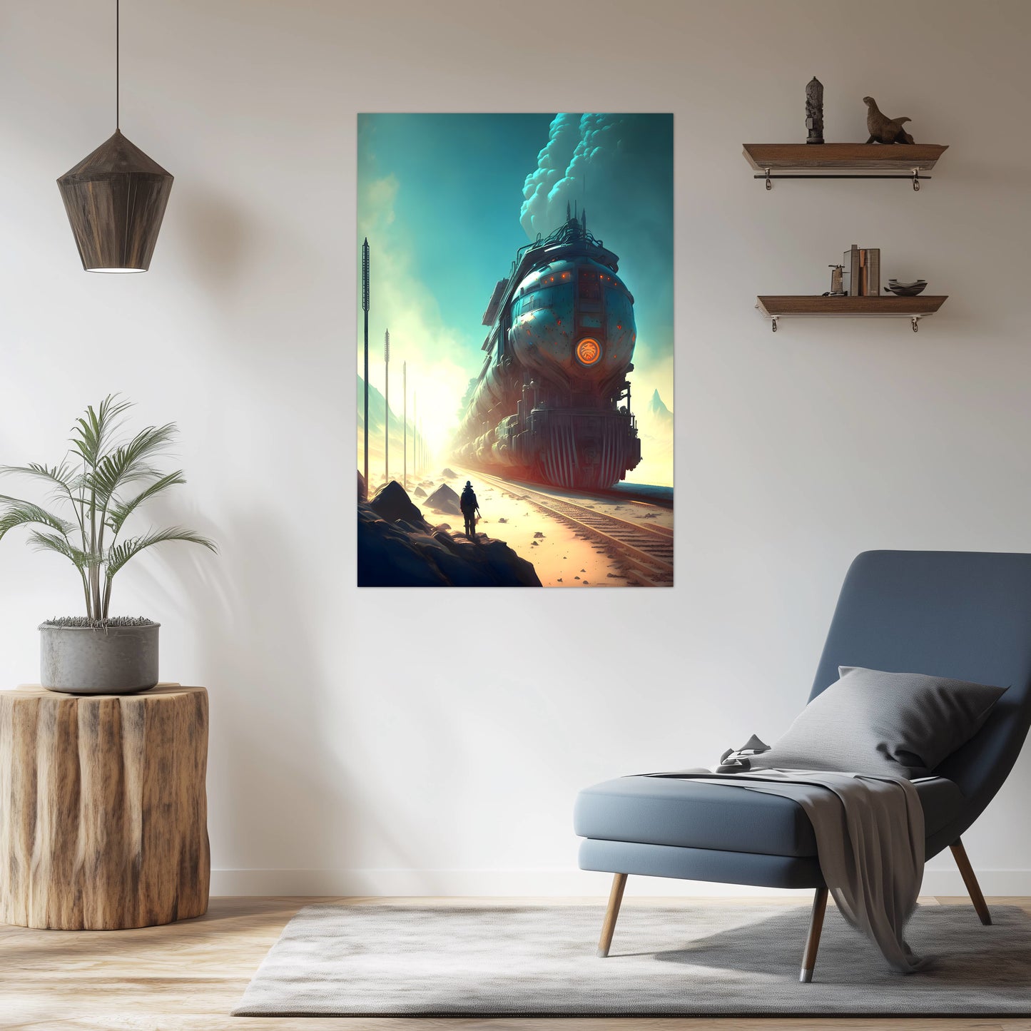 Wasteland Train Poster – Dunestorm Thunderwaker | Awe-Inspiring Wall Art for Sci-Fi & Fantasy Train Enthusiasts | Unique and Exclusive Artwork