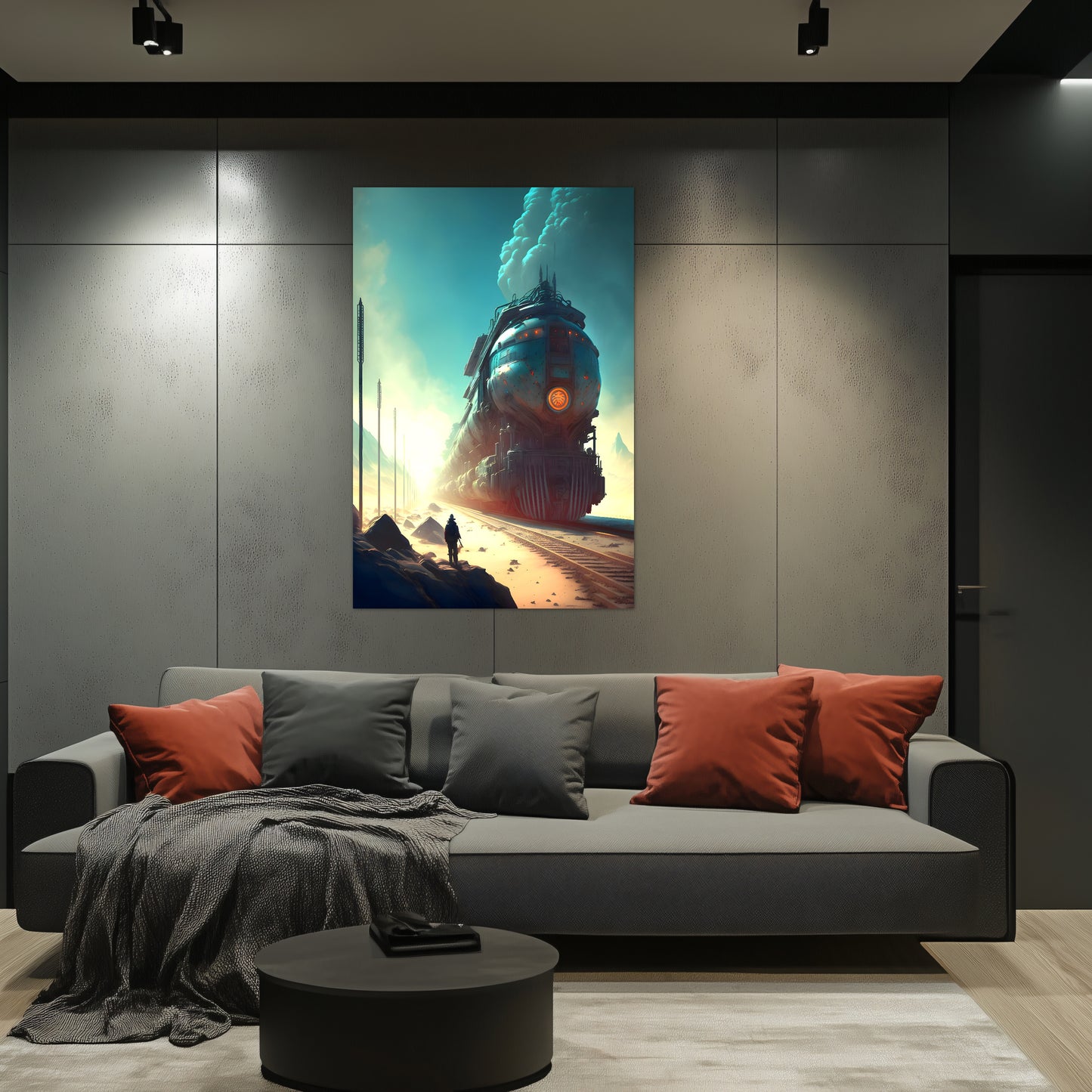 Wasteland Train Poster – Dunestorm Thunderwaker | Awe-Inspiring Wall Art for Sci-Fi & Fantasy Train Enthusiasts | Unique and Exclusive Artwork