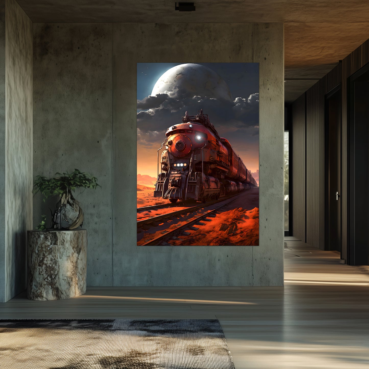 Wasteland Train Poster – Iron Wanderer | Awe-Inspiring Wall Art for Sci-Fi & Fantasy Train Enthusiasts | Unique and Exclusive Artwork
