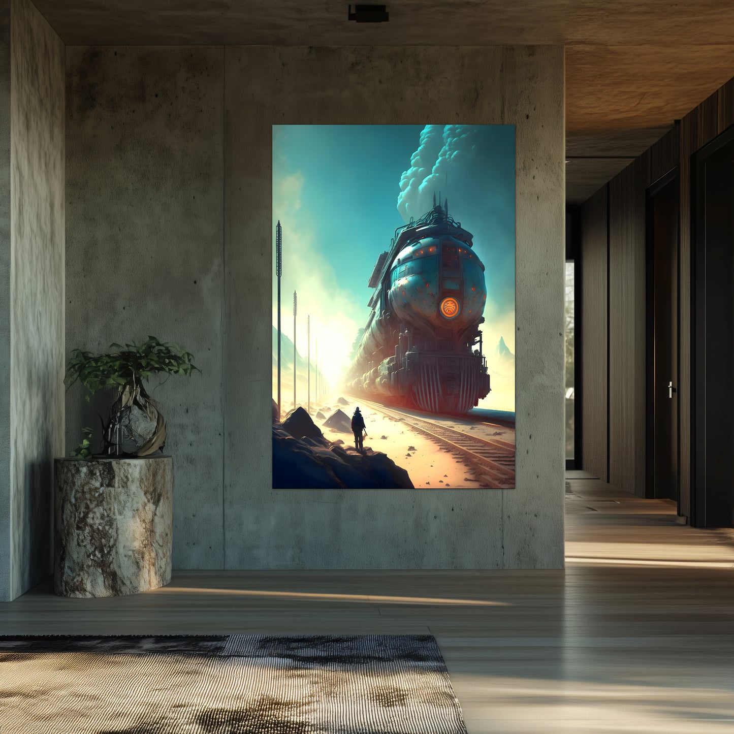 Wasteland Train Poster – Dunestorm Thunderwaker | Awe-Inspiring Wall Art for Sci-Fi & Fantasy Train Enthusiasts | Unique and Exclusive Artwork