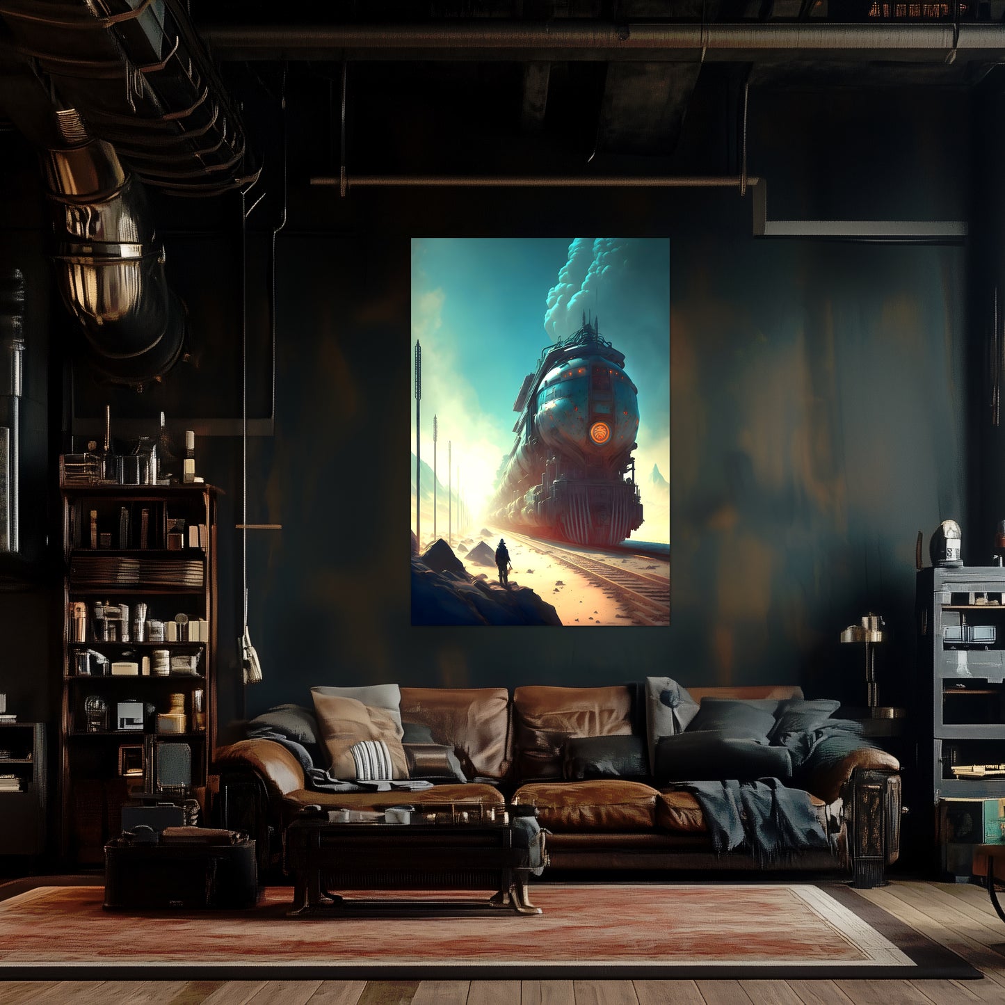 Wasteland Train Poster – Dunestorm Thunderwaker | Awe-Inspiring Wall Art for Sci-Fi & Fantasy Train Enthusiasts | Unique and Exclusive Artwork