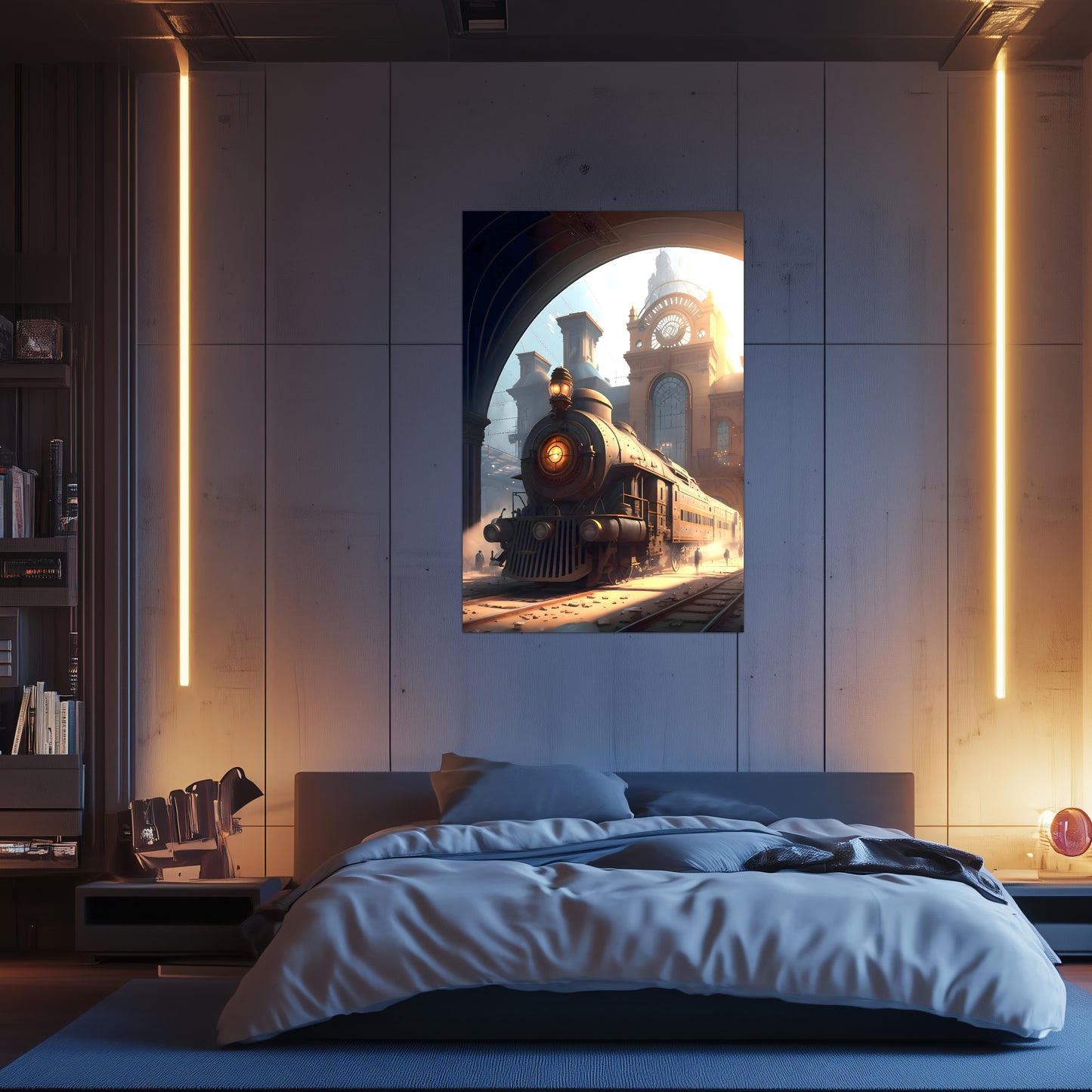 Steampunk Train Poster – Metropolitan Grandliner | Awe-Inspiring Wall Art for Sci-Fi & Fantasy Train Enthusiasts | Unique and Exclusive Artwork
