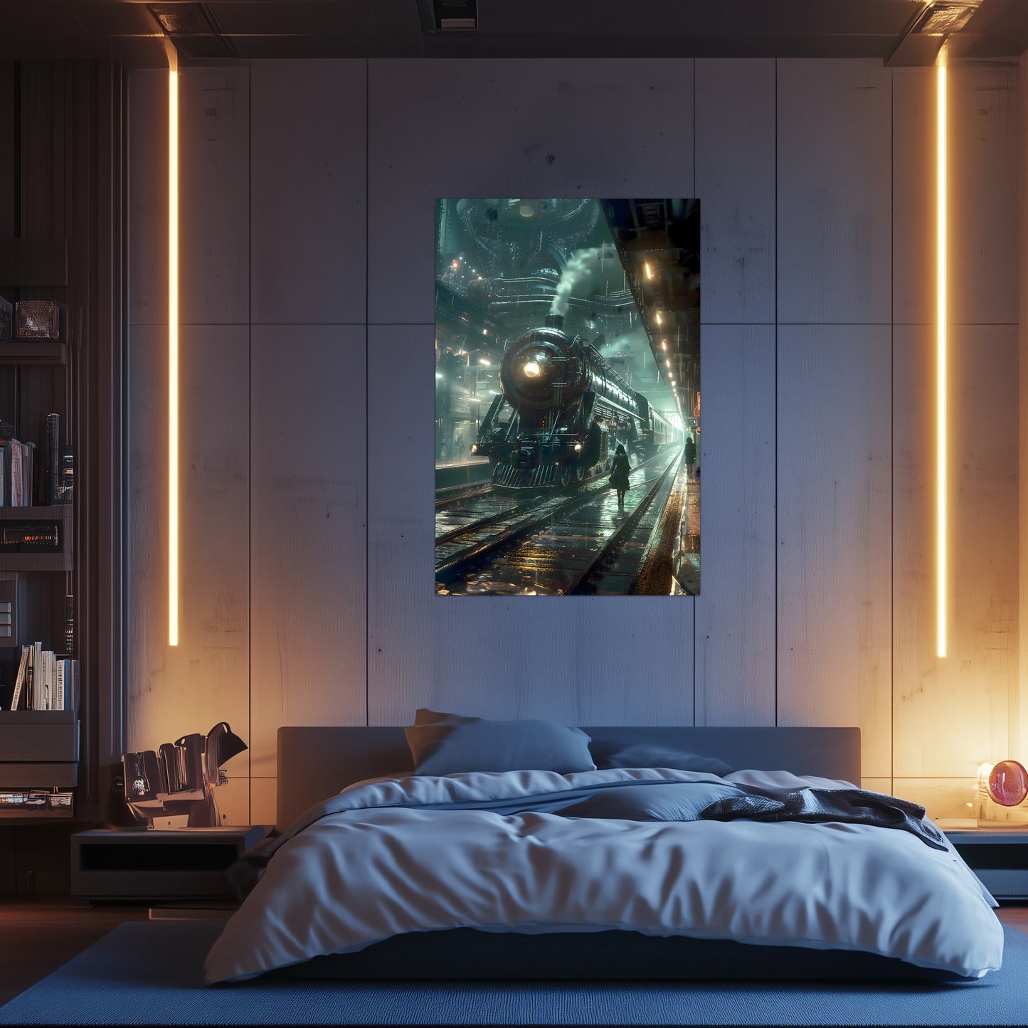 Dystopia Train Poster – Stellar Odyssey | Awe-Inspiring Wall Art for Sci-Fi & Fantasy Train Enthusiasts | Unique and Exclusive Artwork