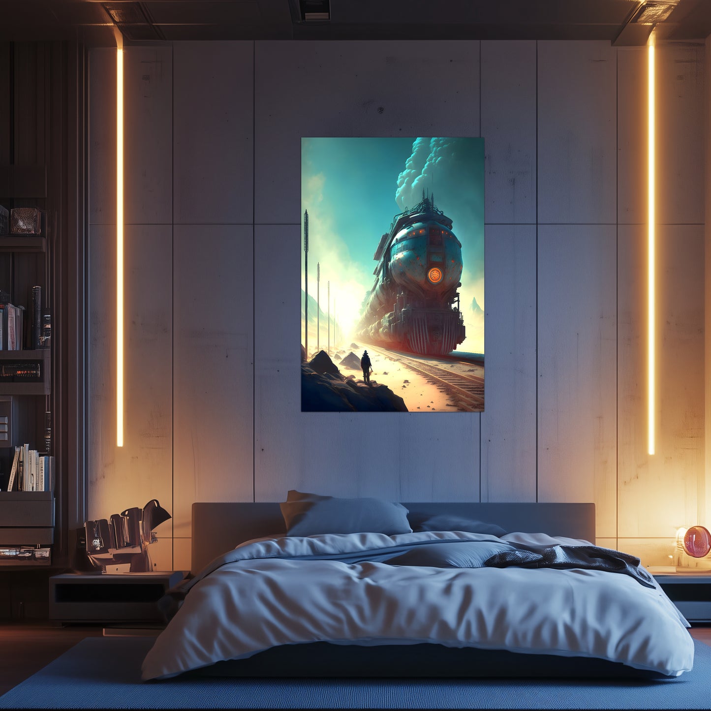 Wasteland Train Poster – Dunestorm Thunderwaker | Awe-Inspiring Wall Art for Sci-Fi & Fantasy Train Enthusiasts | Unique and Exclusive Artwork