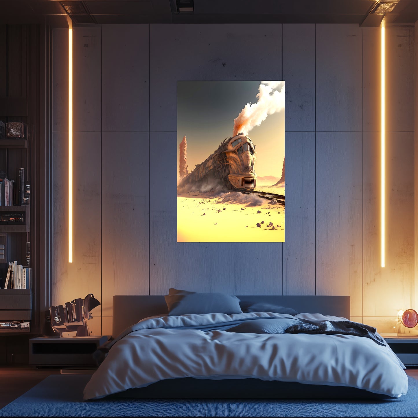 Wasteland Train Poster – The Sandpiercer | Awe-Inspiring Wall Art for Sci-Fi & Fantasy Train Enthusiasts | Unique and Exclusive Artwork