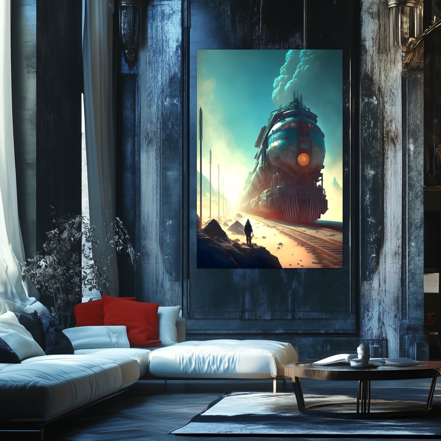 Wasteland Train Poster – Dunestorm Thunderwaker | Awe-Inspiring Wall Art for Sci-Fi & Fantasy Train Enthusiasts | Unique and Exclusive Artwork