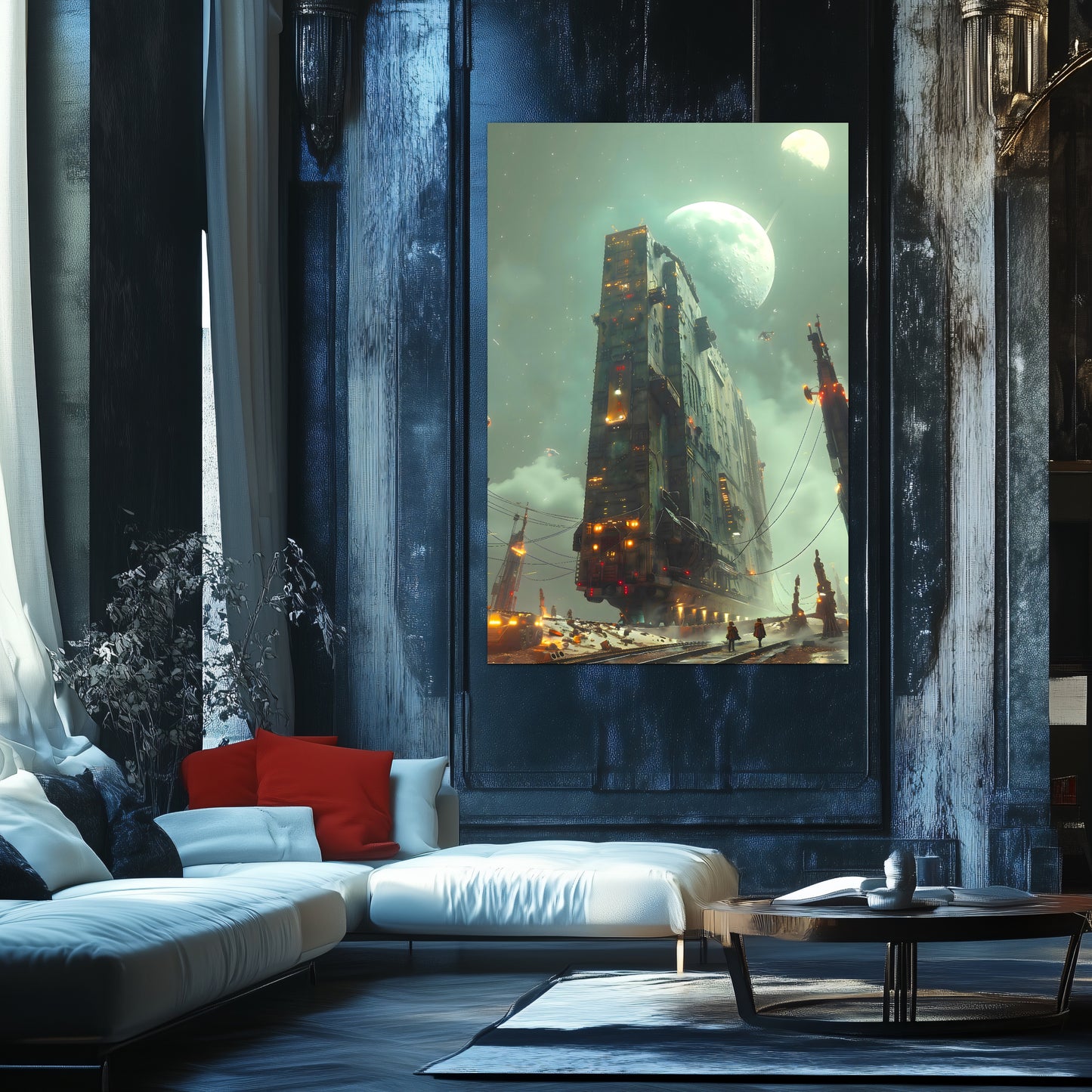 Dystopia Train Poster – The Moonbringer | Awe-Inspiring Wall Art for Sci-Fi & Fantasy Train Enthusiasts | Unique and Exclusive Artwork