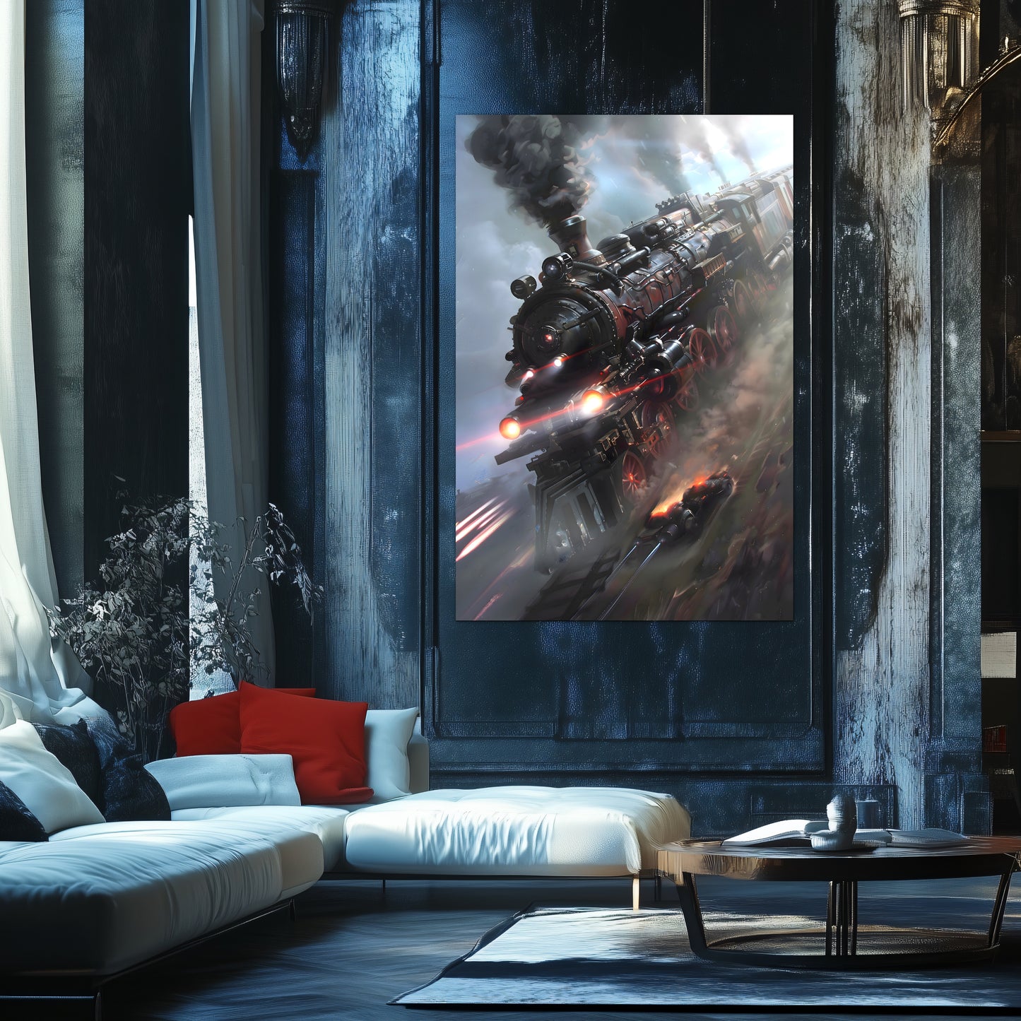 Steampunk Train Poster – Blitzfire Express | Awe-Inspiring Wall Art for Sci-Fi & Fantasy Train Enthusiasts | Unique and Exclusive Artwork