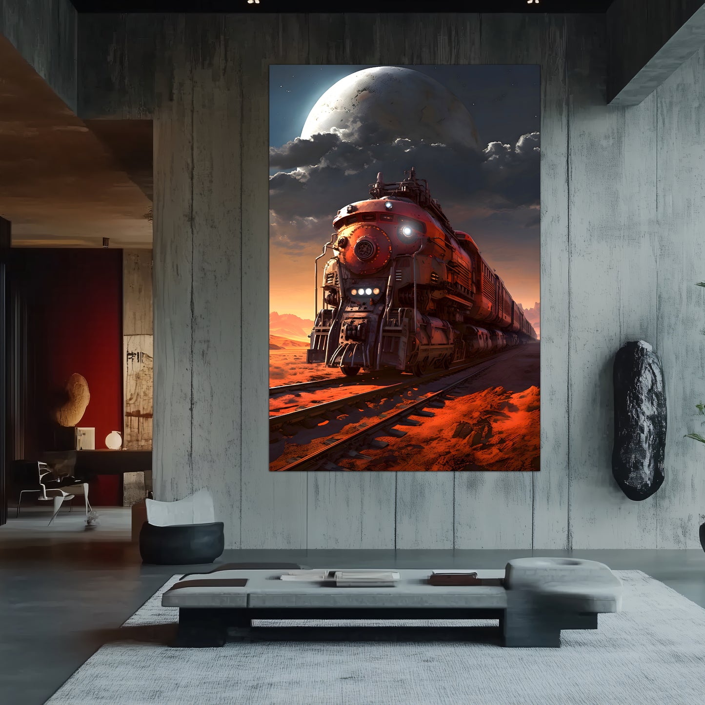Wasteland Train Poster – Iron Wanderer | Awe-Inspiring Wall Art for Sci-Fi & Fantasy Train Enthusiasts | Unique and Exclusive Artwork