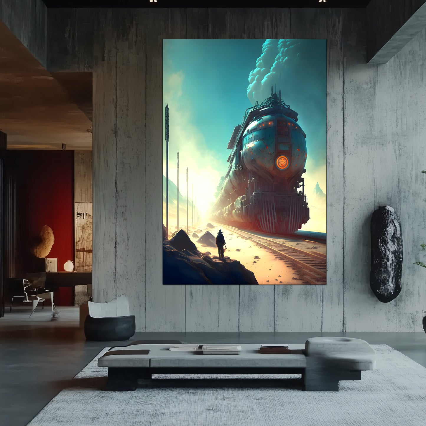 Wasteland Train Poster – Dunestorm Thunderwaker | Awe-Inspiring Wall Art for Sci-Fi & Fantasy Train Enthusiasts | Unique and Exclusive Artwork