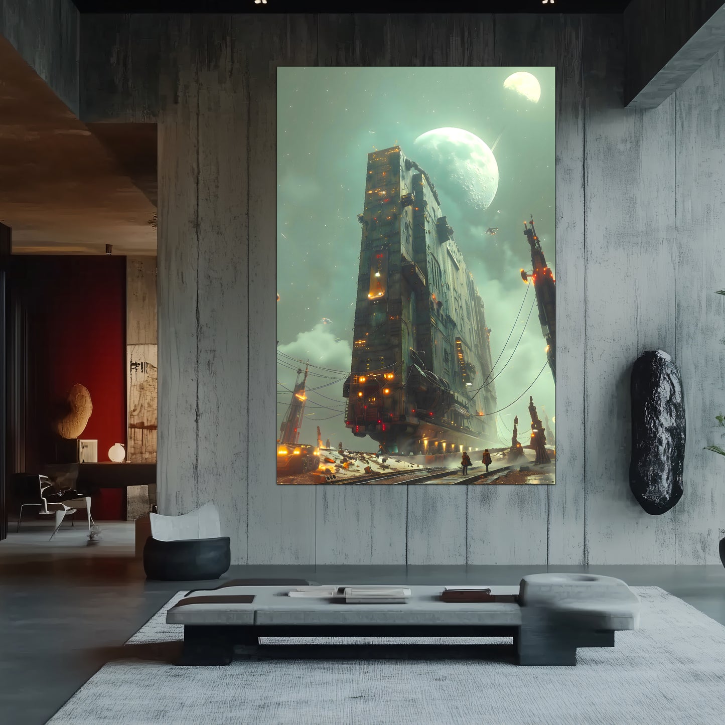 Dystopia Train Poster – The Moonbringer | Awe-Inspiring Wall Art for Sci-Fi & Fantasy Train Enthusiasts | Unique and Exclusive Artwork