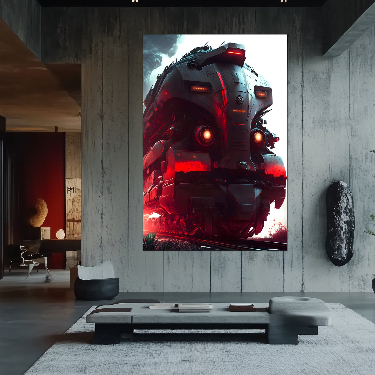 Dystopia Train Poster – Redstorm Vanguard | Awe-Inspiring Wall Art for Sci-Fi & Fantasy Train Enthusiasts | Unique and Exclusive Artwork