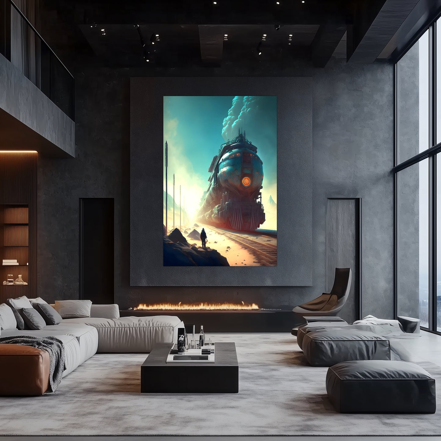 Wasteland Train Poster – Dunestorm Thunderwaker | Awe-Inspiring Wall Art for Sci-Fi & Fantasy Train Enthusiasts | Unique and Exclusive Artwork