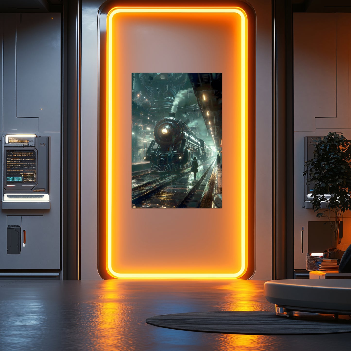 Dystopia Train Poster – Stellar Odyssey | Awe-Inspiring Wall Art for Sci-Fi & Fantasy Train Enthusiasts | Unique and Exclusive Artwork