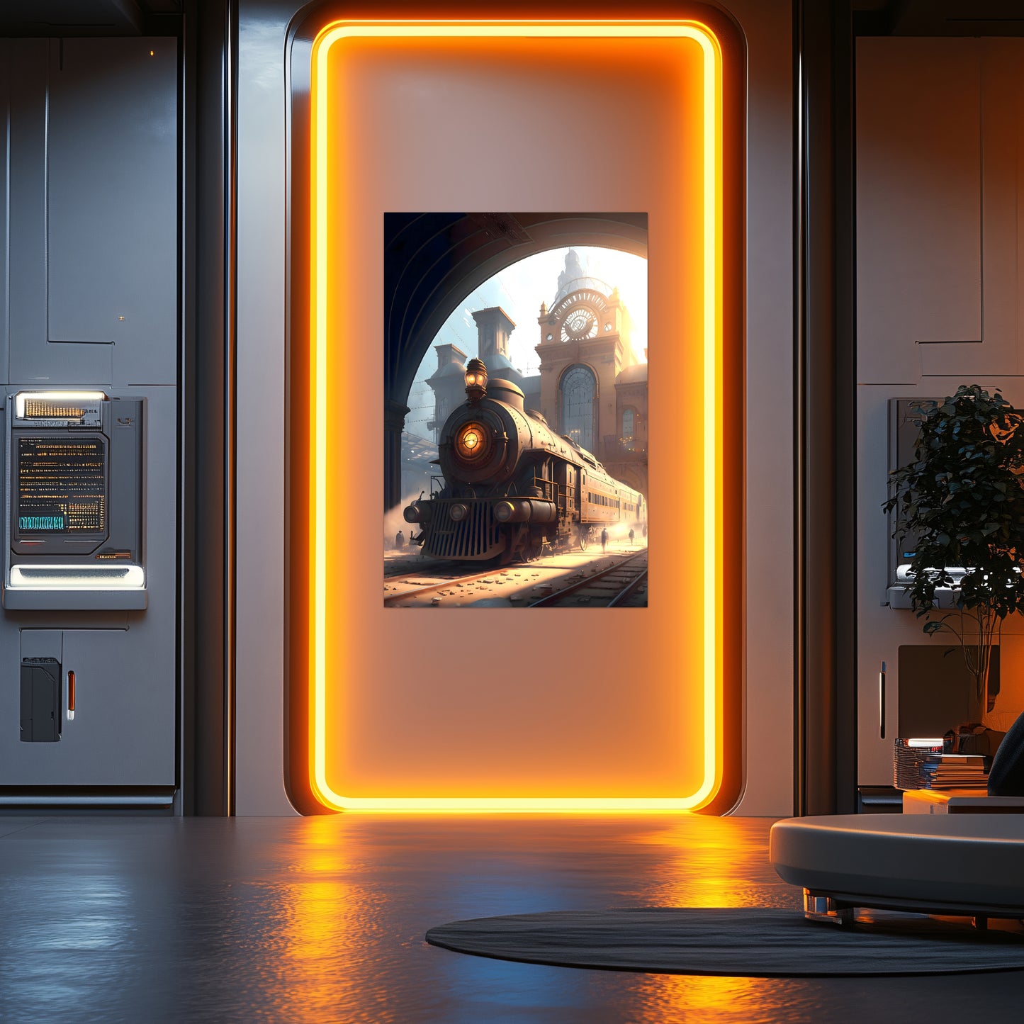 Steampunk Train Poster – Metropolitan Grandliner | Awe-Inspiring Wall Art for Sci-Fi & Fantasy Train Enthusiasts | Unique and Exclusive Artwork