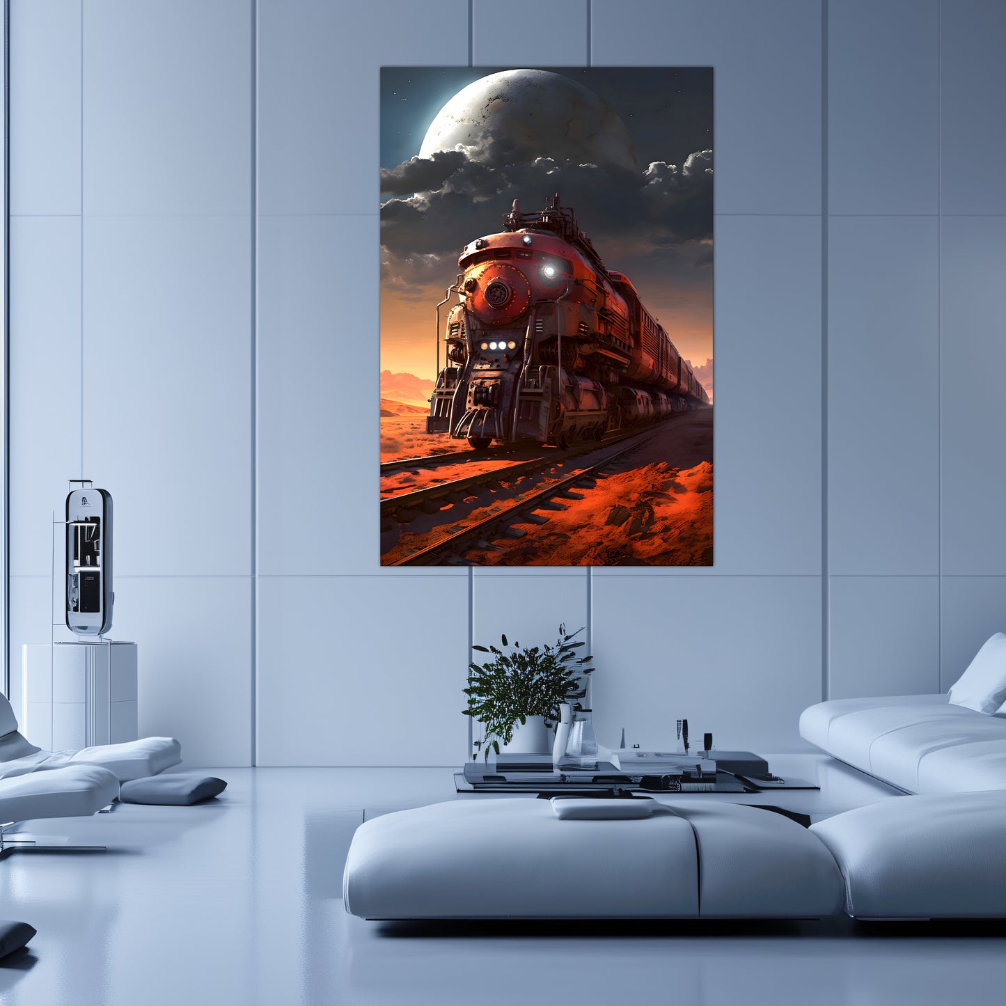 Wasteland Train Poster – Iron Wanderer | Awe-Inspiring Wall Art for Sci-Fi & Fantasy Train Enthusiasts | Unique and Exclusive Artwork