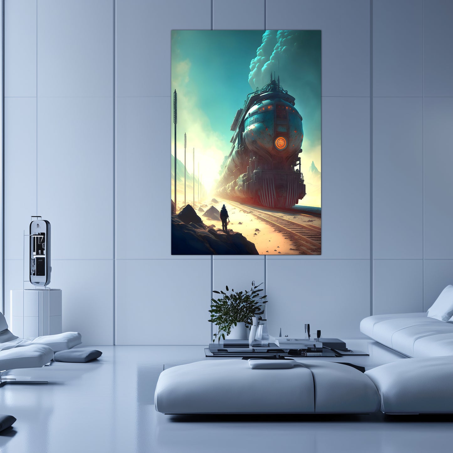 Wasteland Train Poster – Dunestorm Thunderwaker | Awe-Inspiring Wall Art for Sci-Fi & Fantasy Train Enthusiasts | Unique and Exclusive Artwork