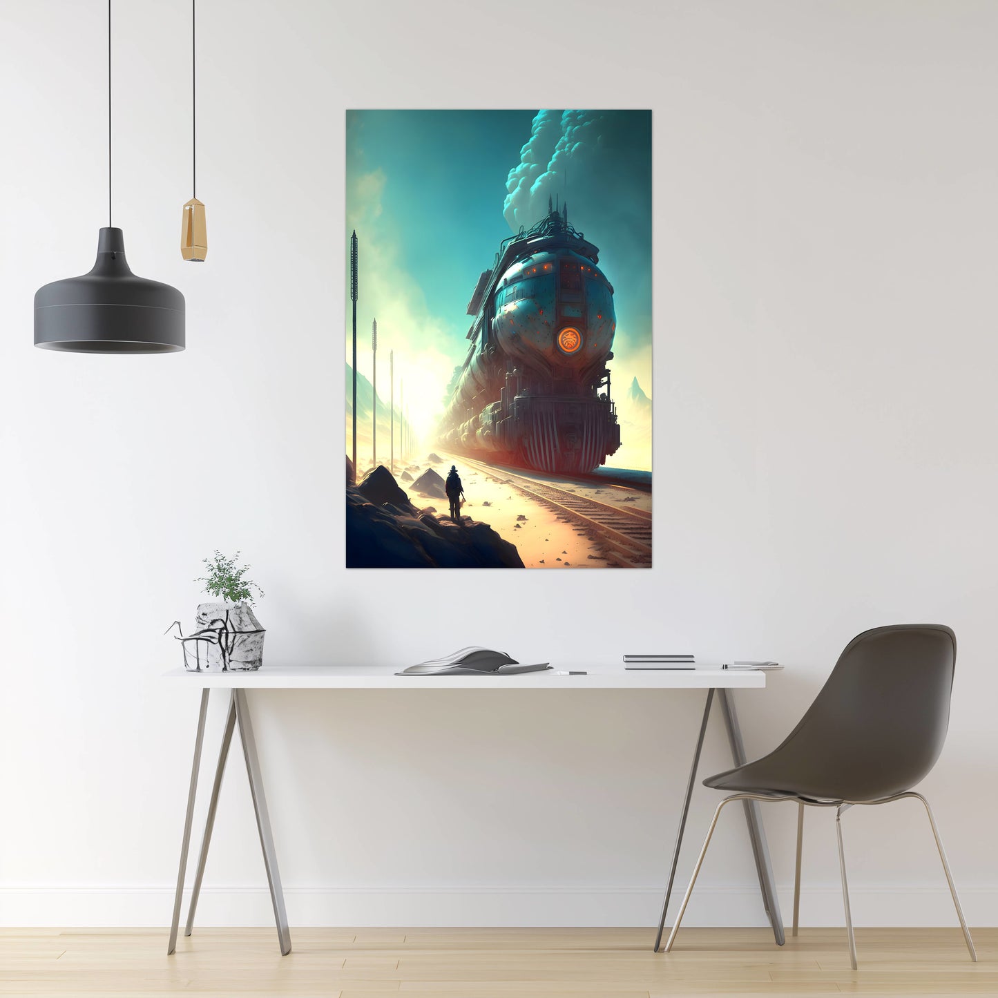 Wasteland Train Poster – Dunestorm Thunderwaker | Awe-Inspiring Wall Art for Sci-Fi & Fantasy Train Enthusiasts | Unique and Exclusive Artwork