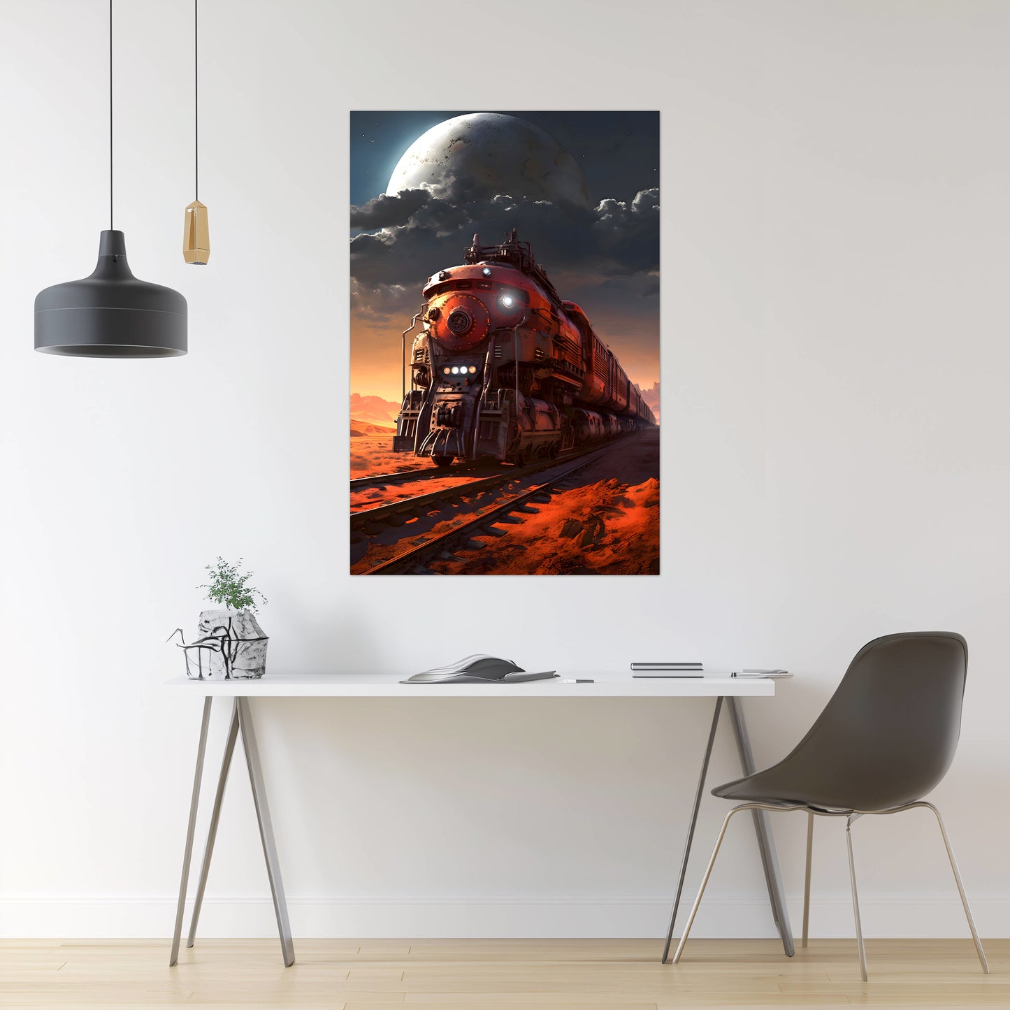 Wasteland Train Poster – Iron Wanderer | Awe-Inspiring Wall Art for Sci-Fi & Fantasy Train Enthusiasts | Unique and Exclusive Artwork