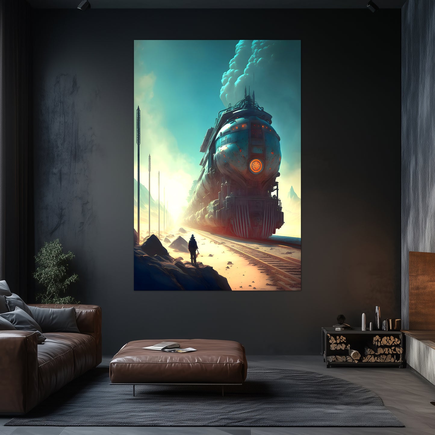 Wasteland Train Poster – Dunestorm Thunderwaker | Awe-Inspiring Wall Art for Sci-Fi & Fantasy Train Enthusiasts | Unique and Exclusive Artwork