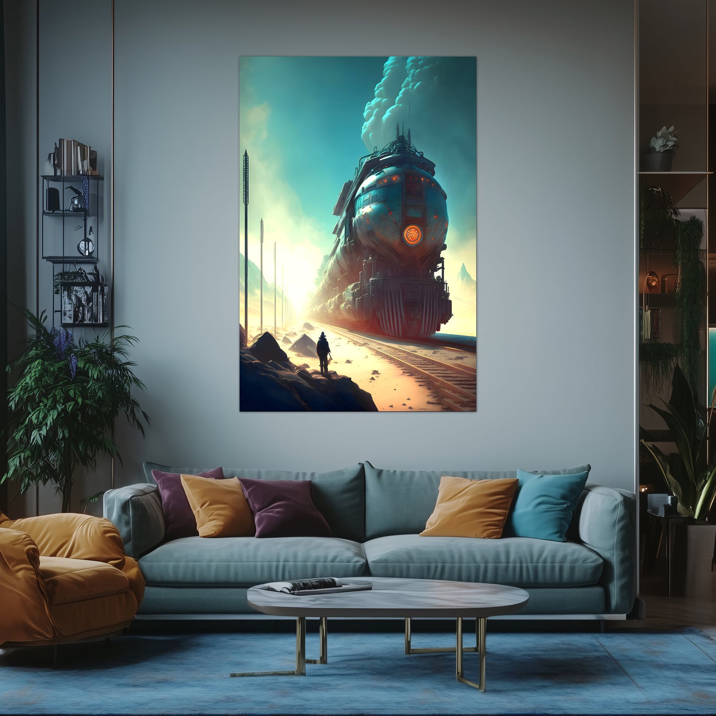 Wasteland Train Poster – Dunestorm Thunderwaker | Awe-Inspiring Wall Art for Sci-Fi & Fantasy Train Enthusiasts | Unique and Exclusive Artwork